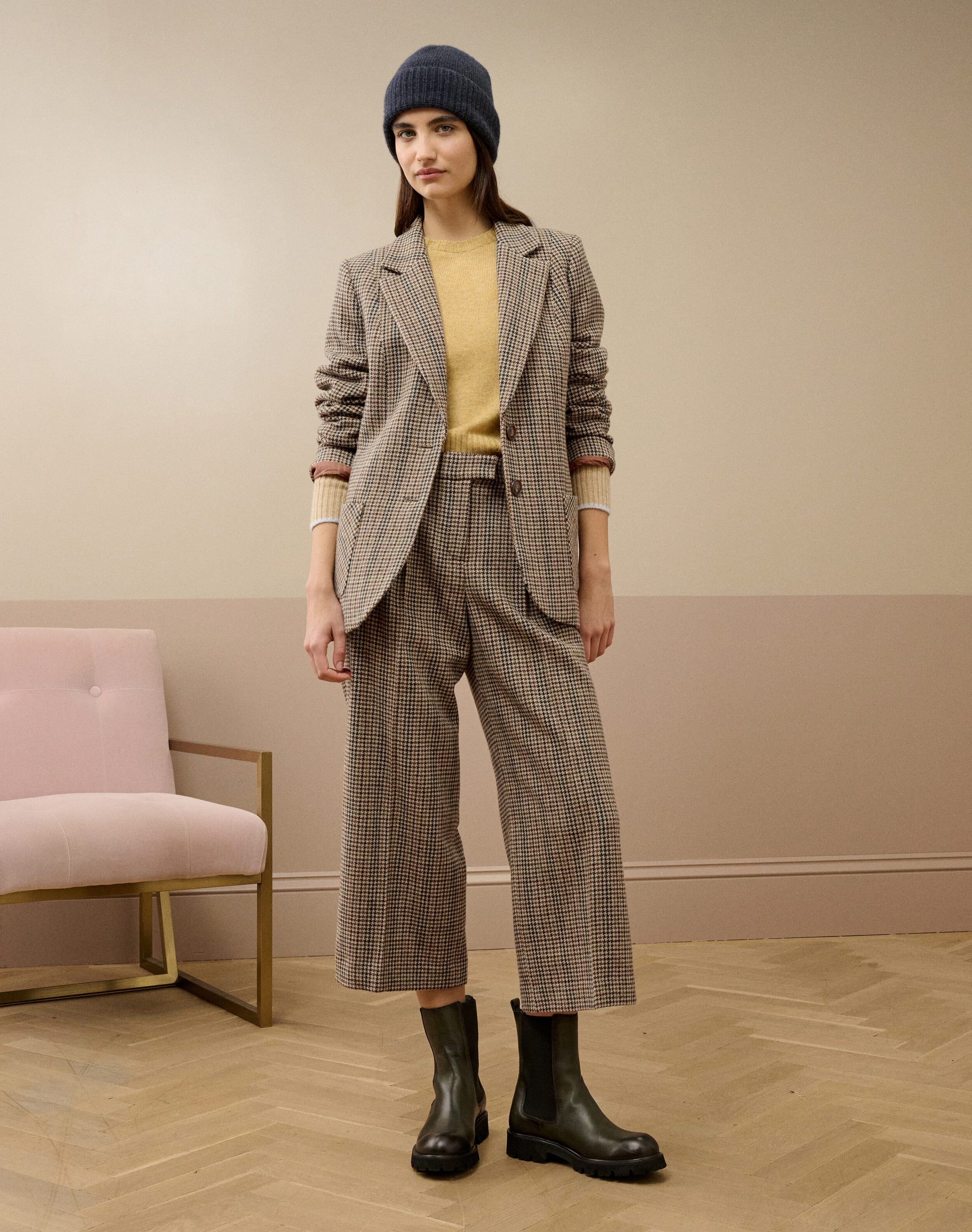 Houndstooth Wool Cropped Trousers