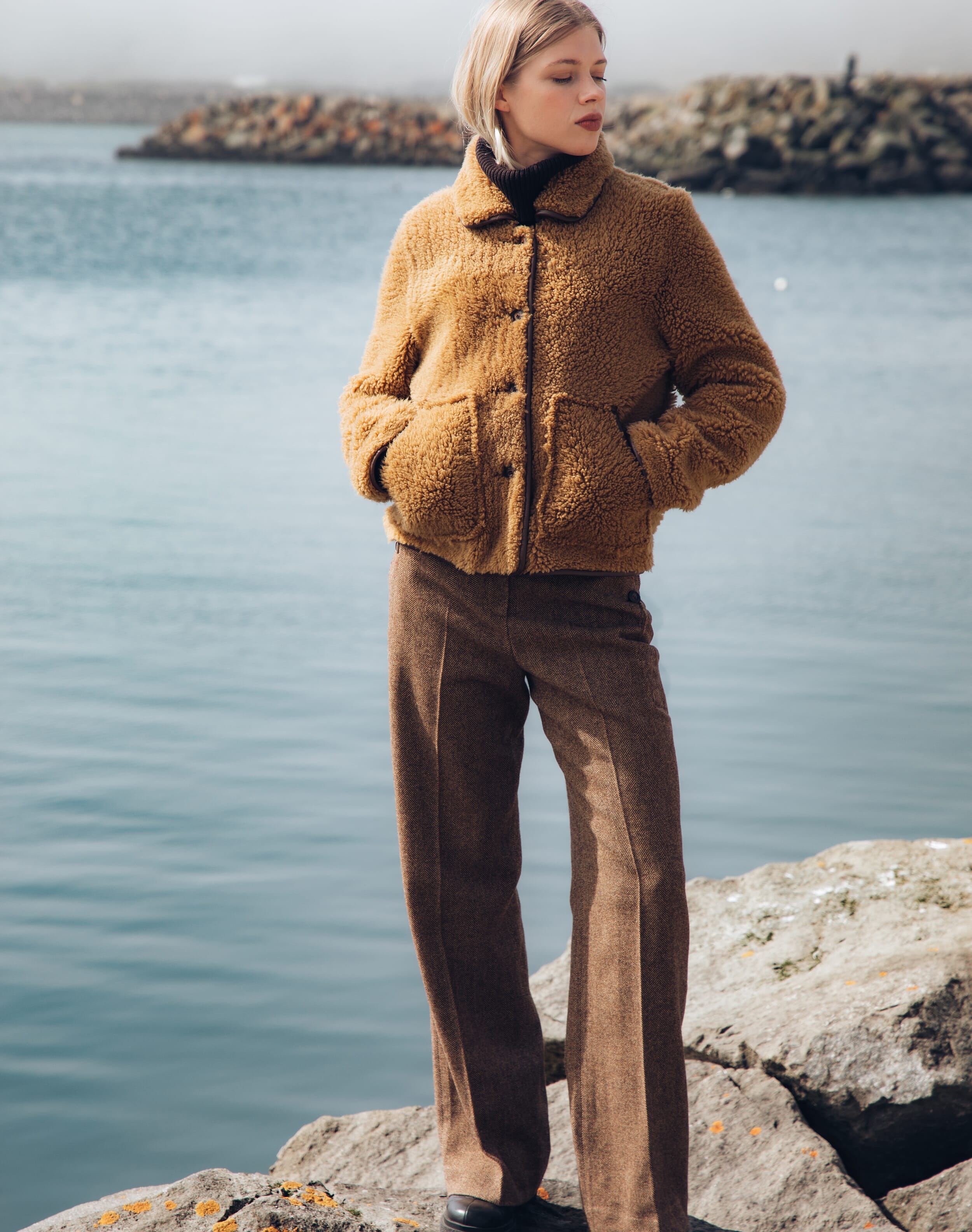 Herringbone Wool High Waisted Trousers