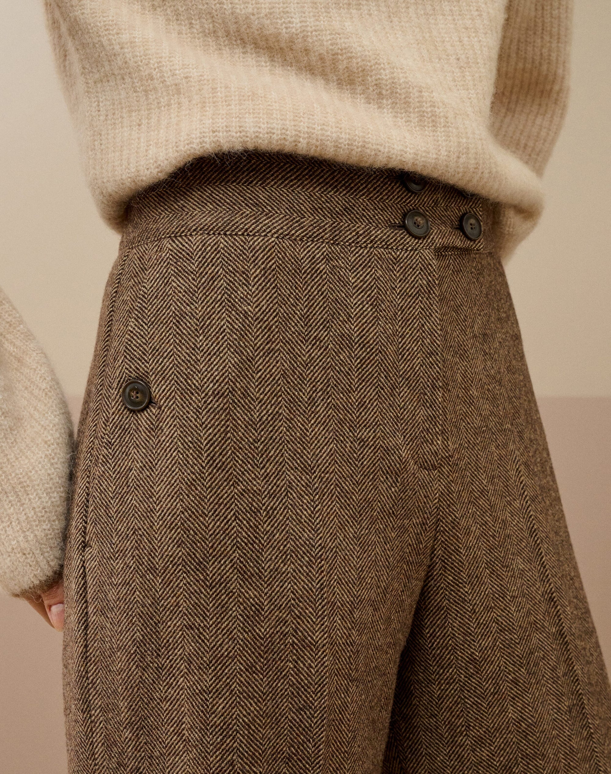 Herringbone Wool High Waisted Trousers