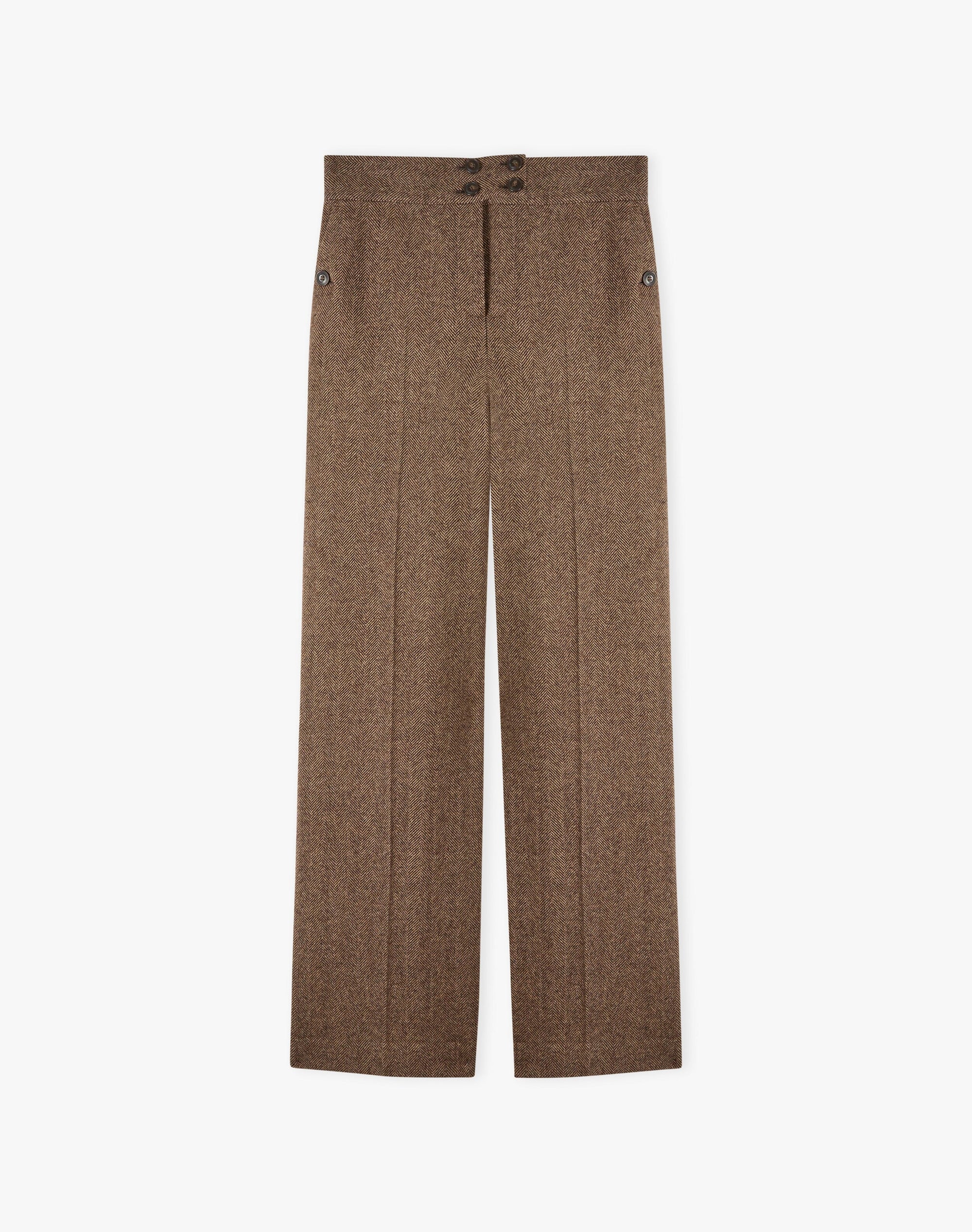 Herringbone Wool High Waisted Trousers