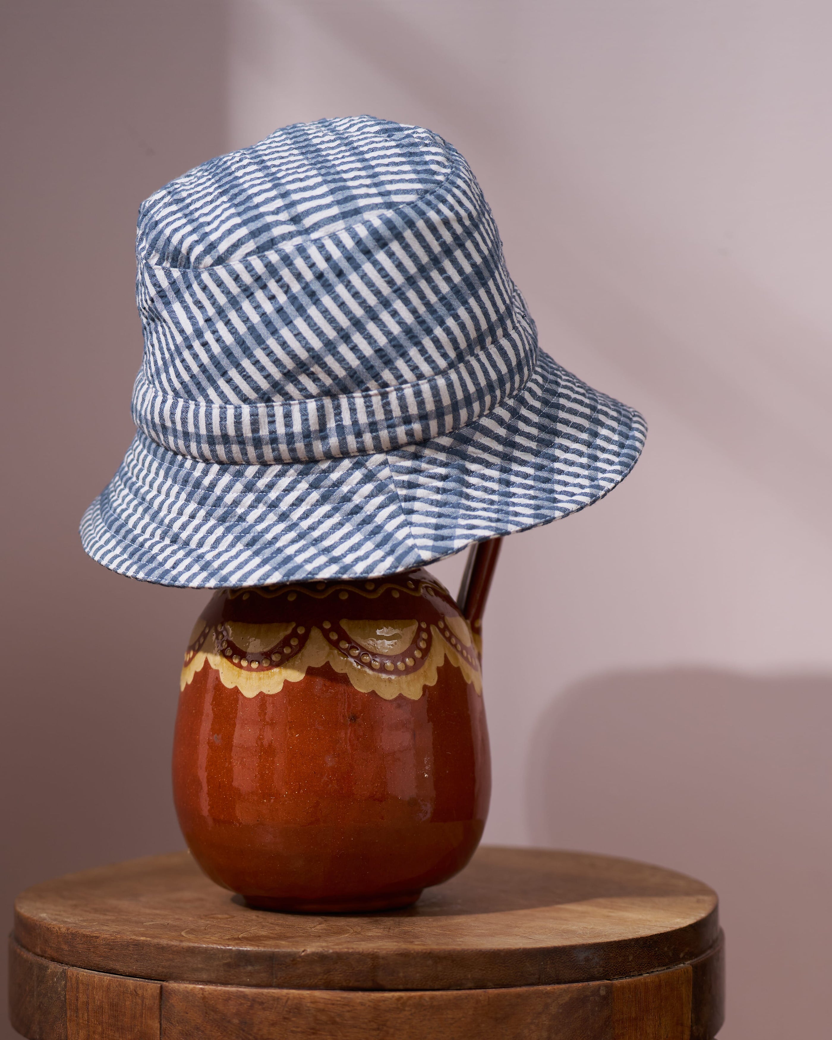 Cotton Seersucker Gingham Bucket Hat