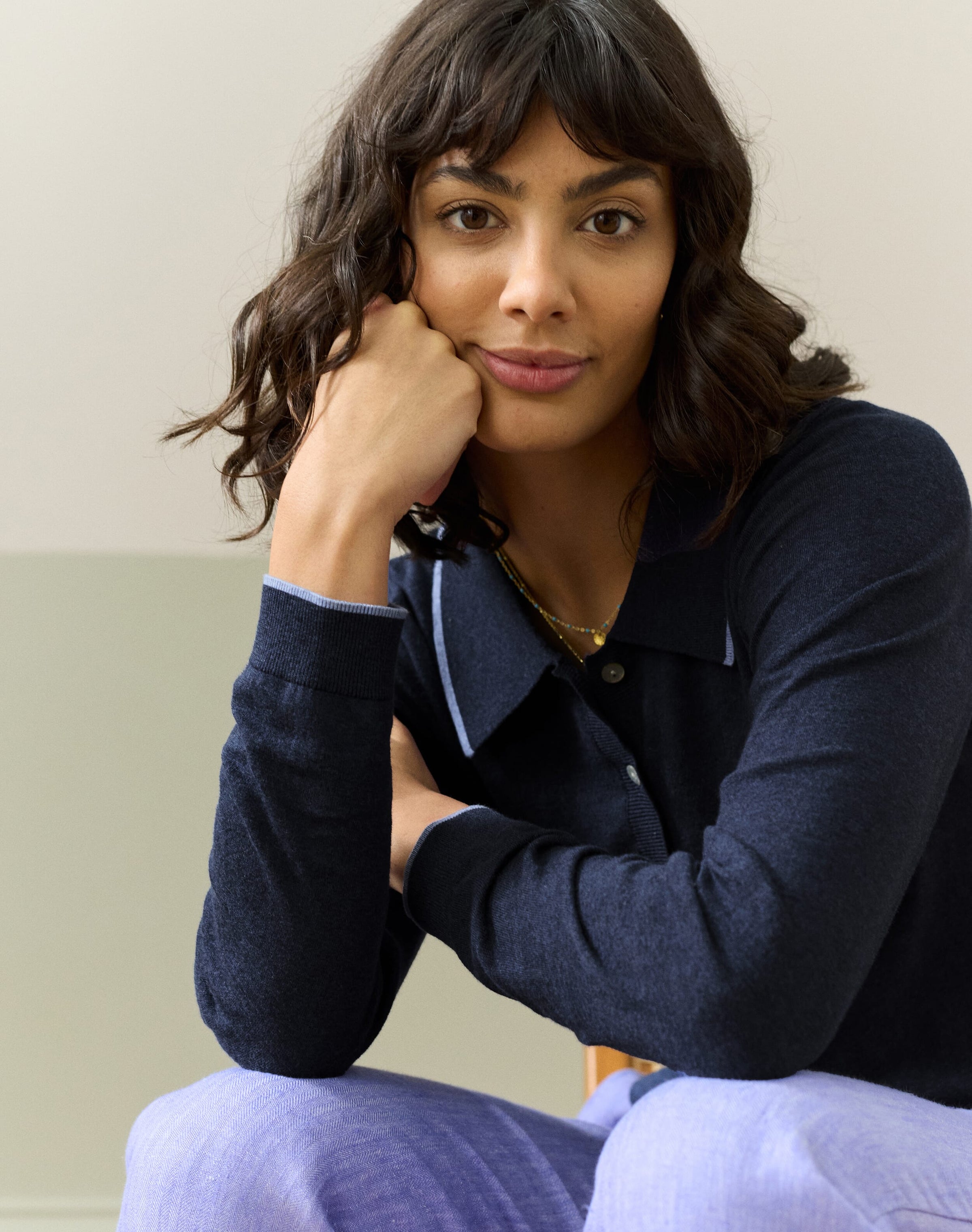 Cotton Knit Collared Cardigan