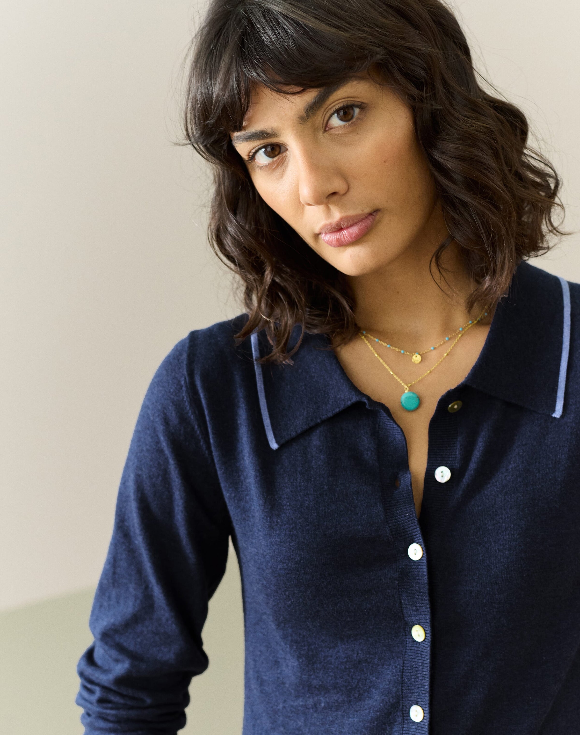 Cotton Knit Collared Cardigan