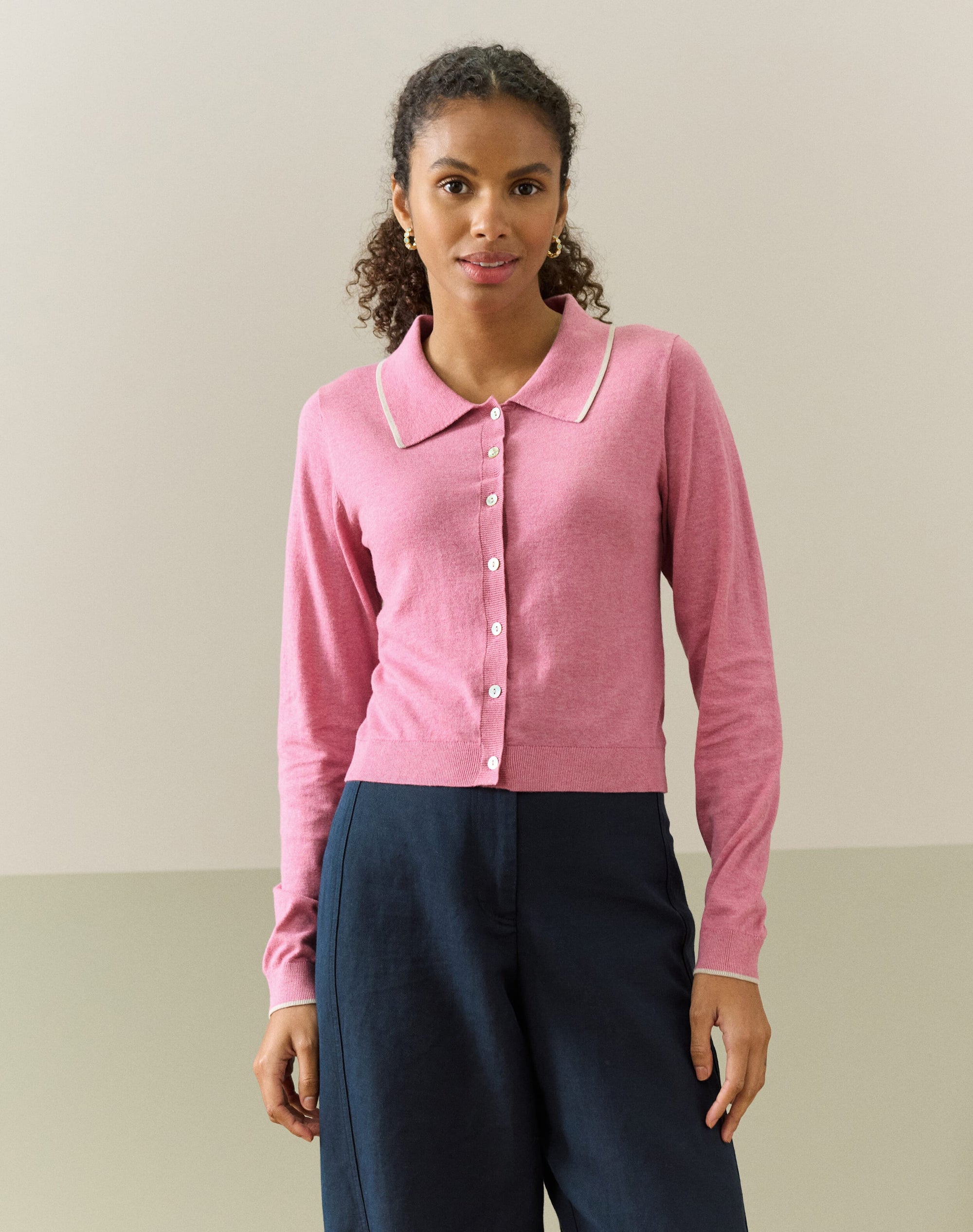 Cotton Knit Collared Cardigan