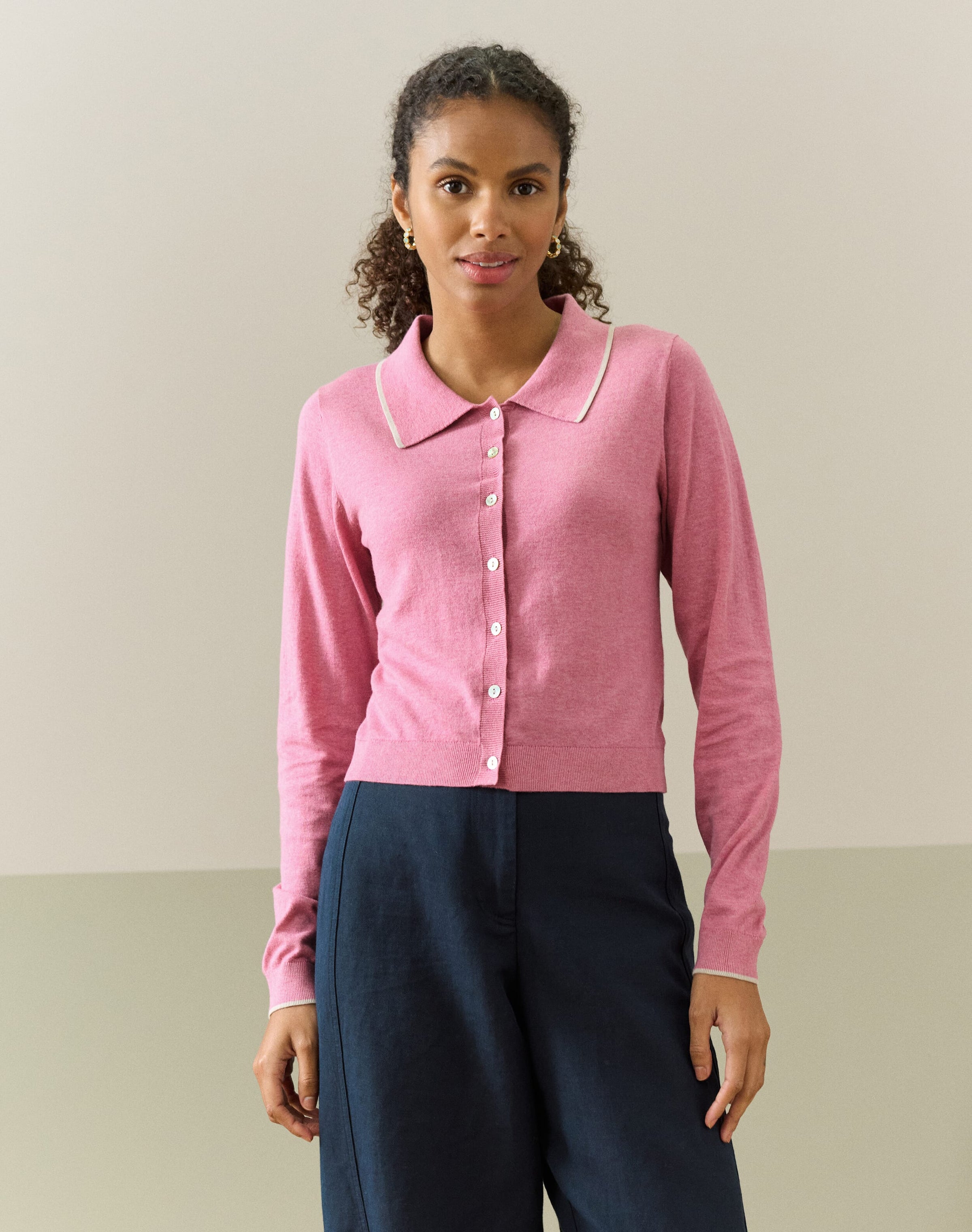 Cotton Knit Collared Cardigan