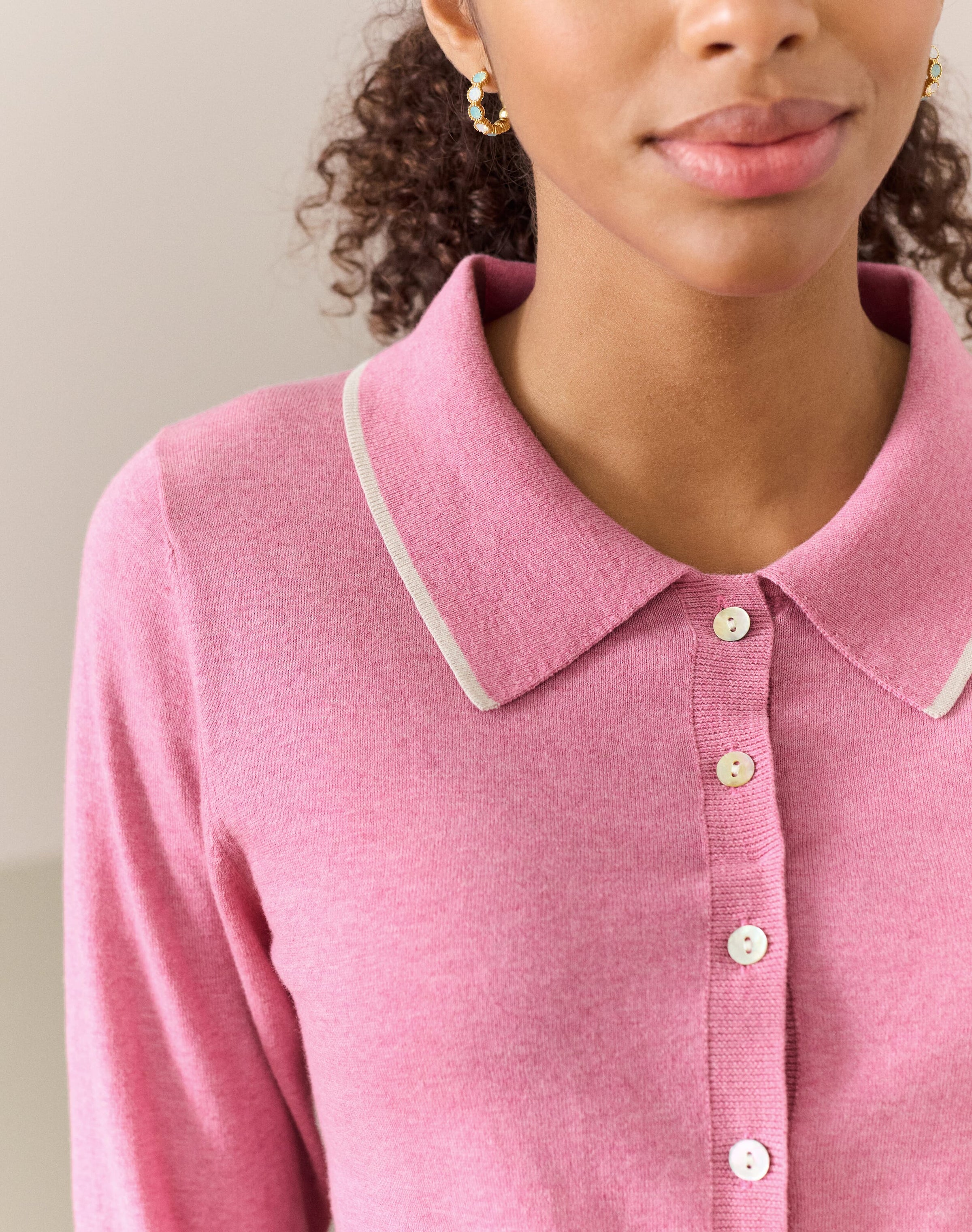 Cotton Knit Collared Cardigan