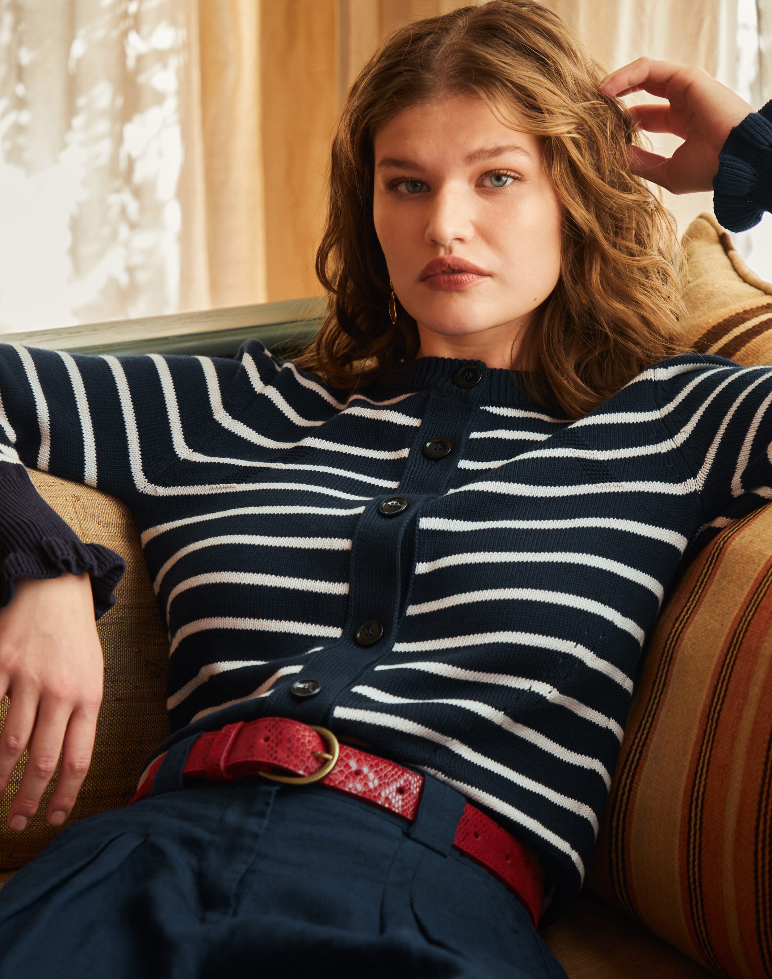 Cotton Knit Stripe Cardigan