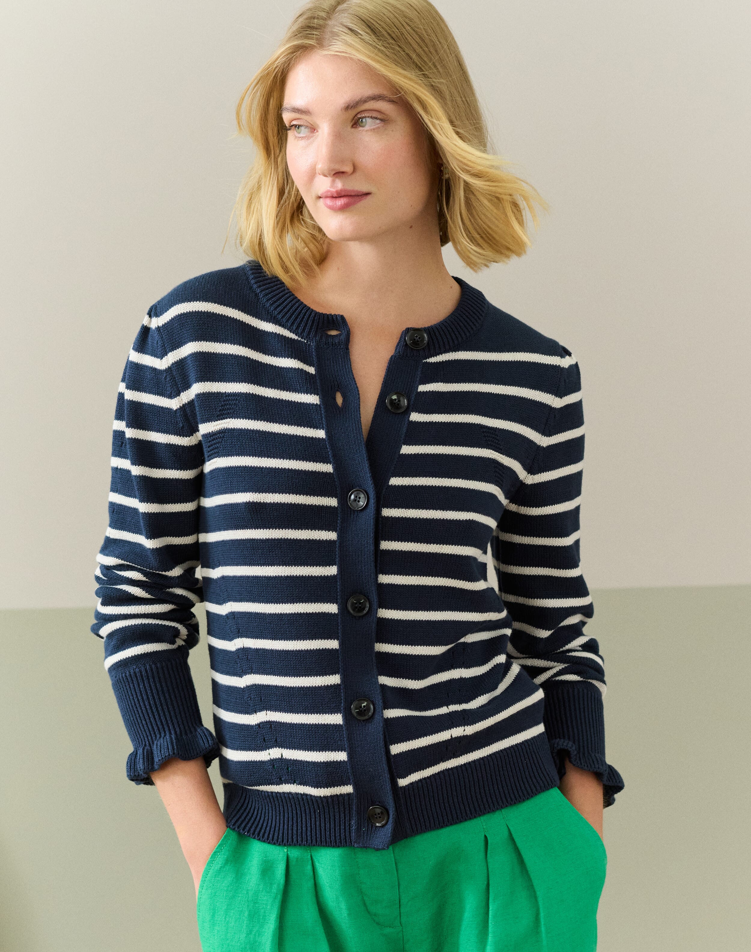Cotton Knit Stripe Cardigan