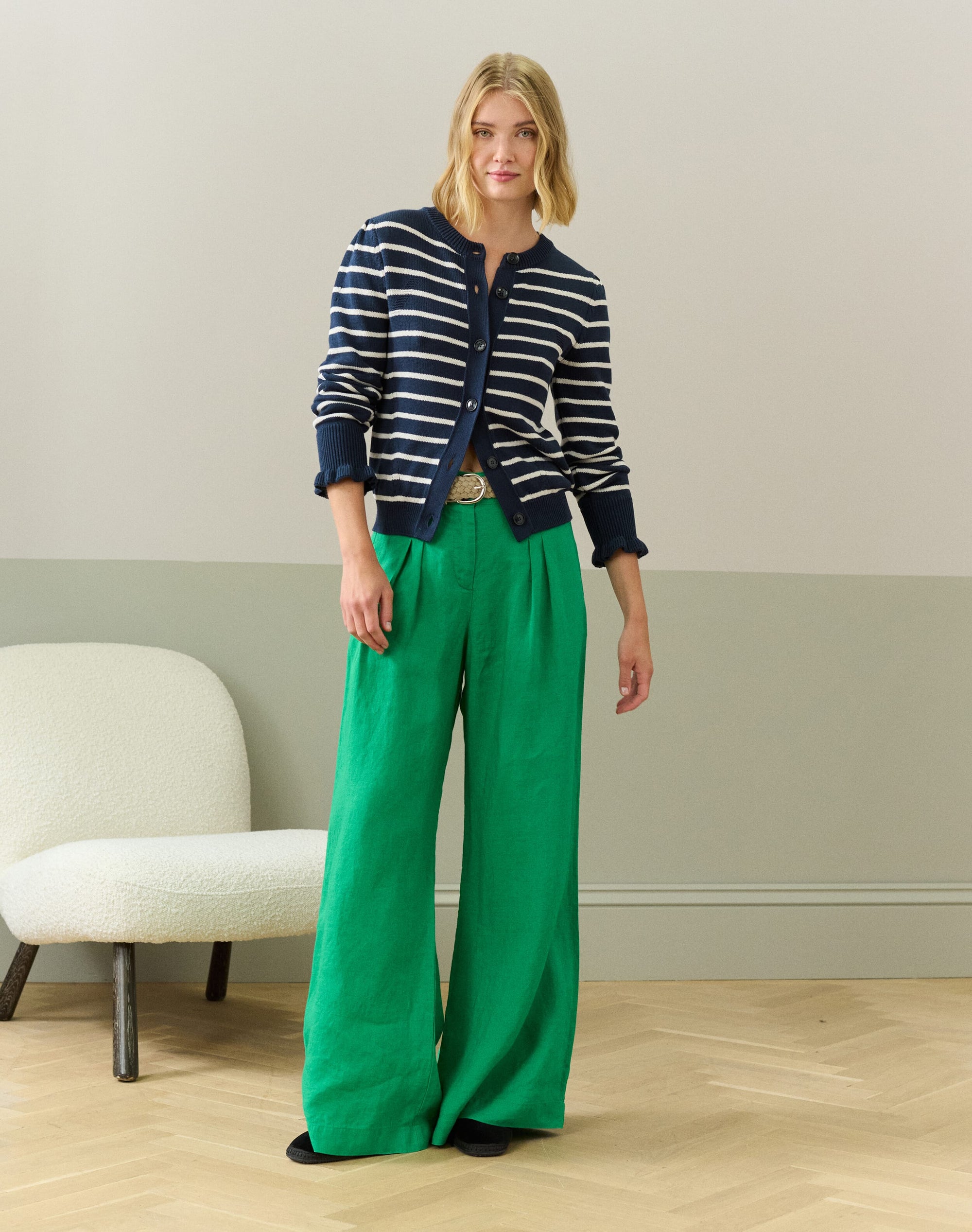 Cotton Knit Stripe Cardigan