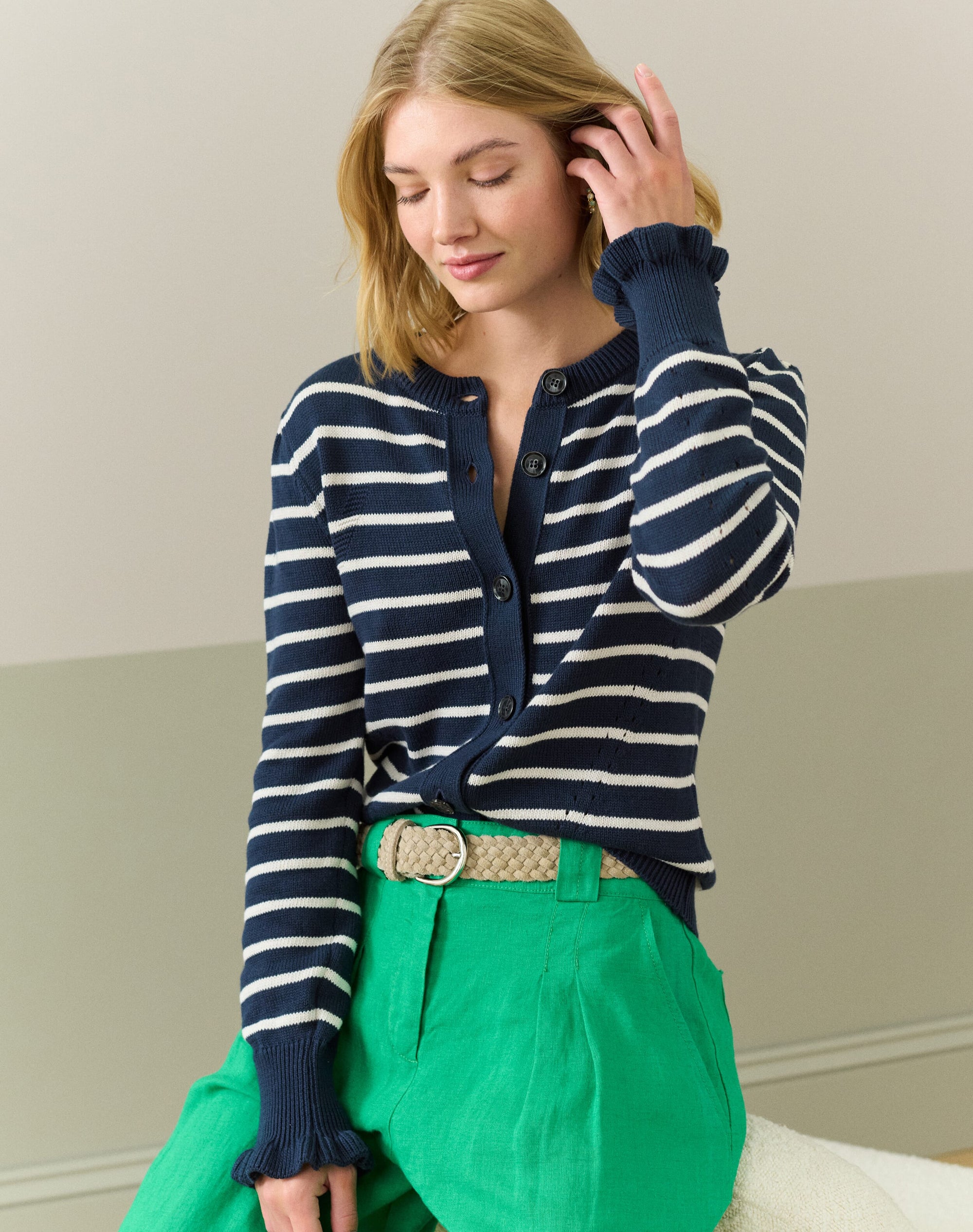 Cotton Knit Stripe Cardigan