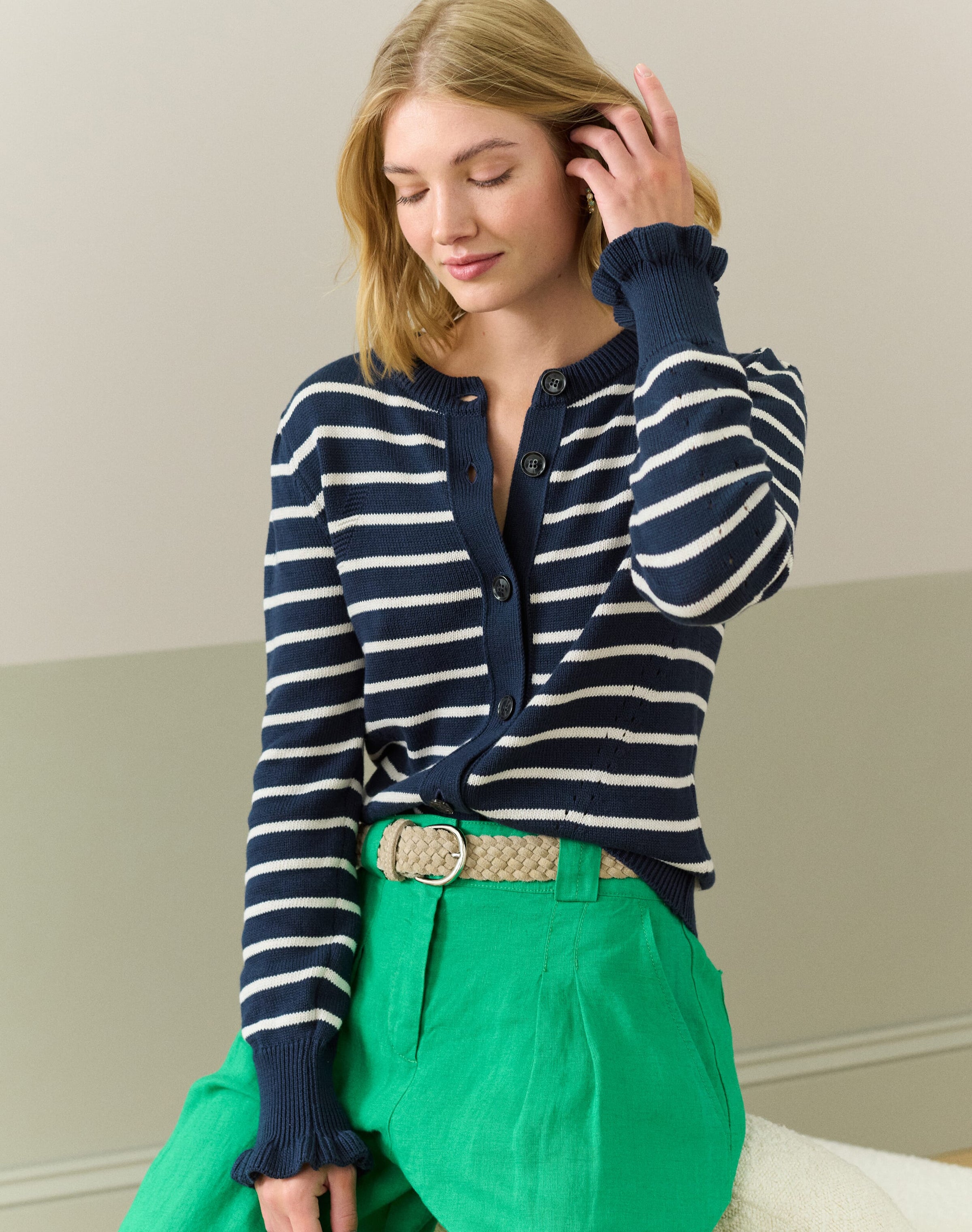 Cotton Knit Stripe Cardigan