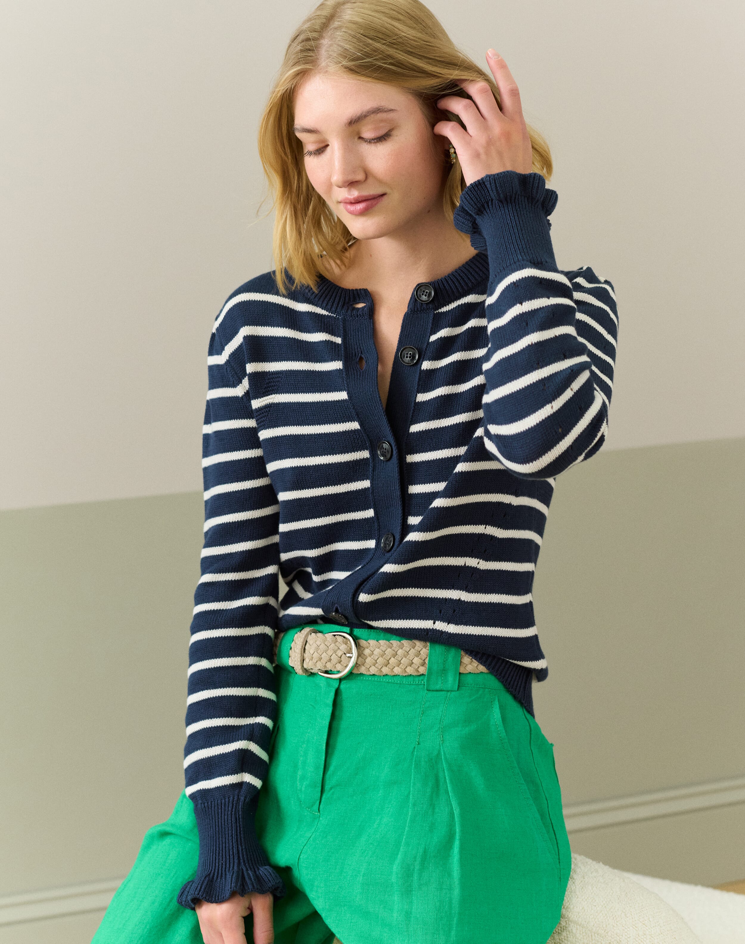 Cotton Knit Stripe Cardigan