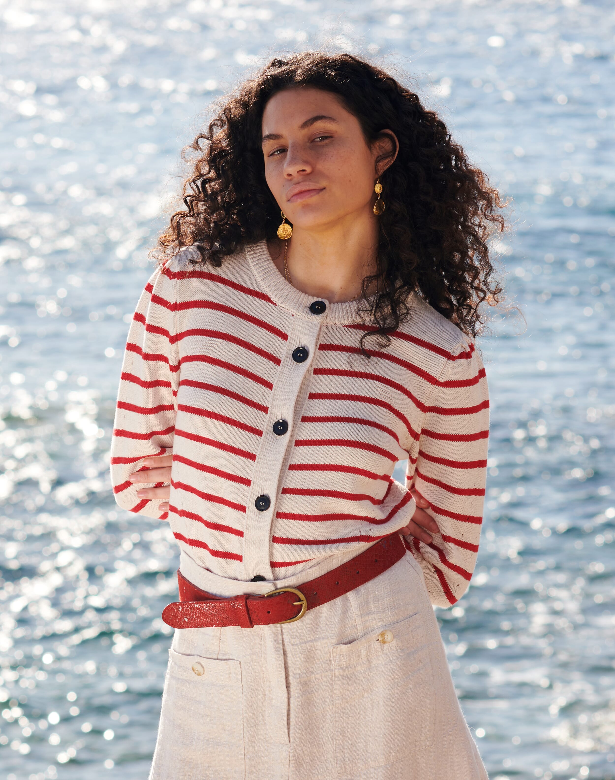 Cotton Knit Stripe Cardigan