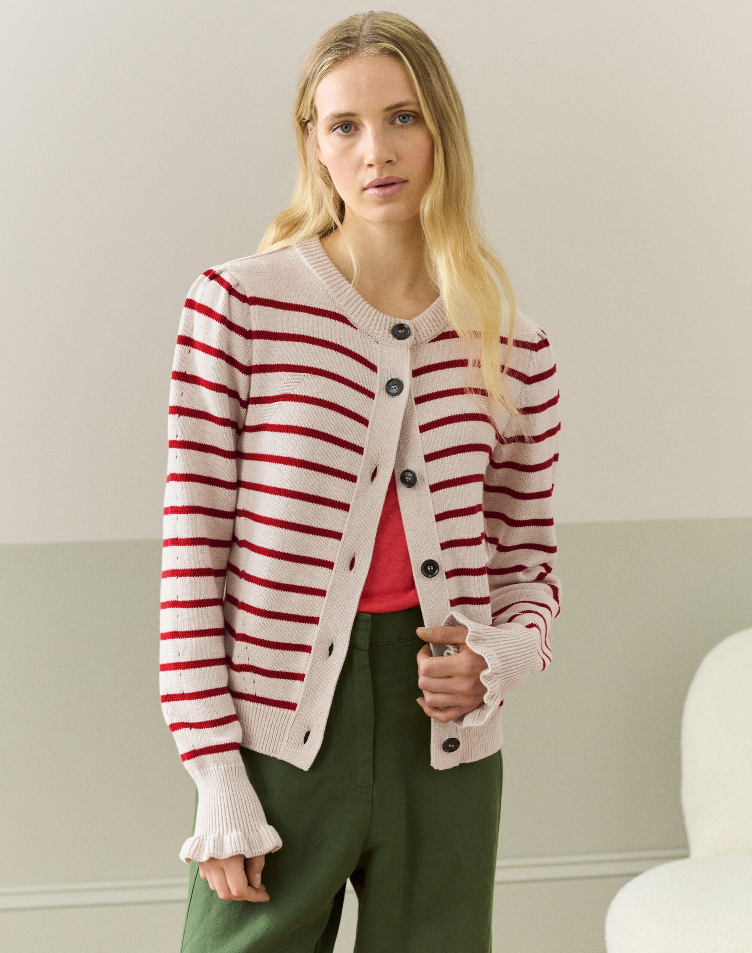 Cotton Knit Stripe Cardigan