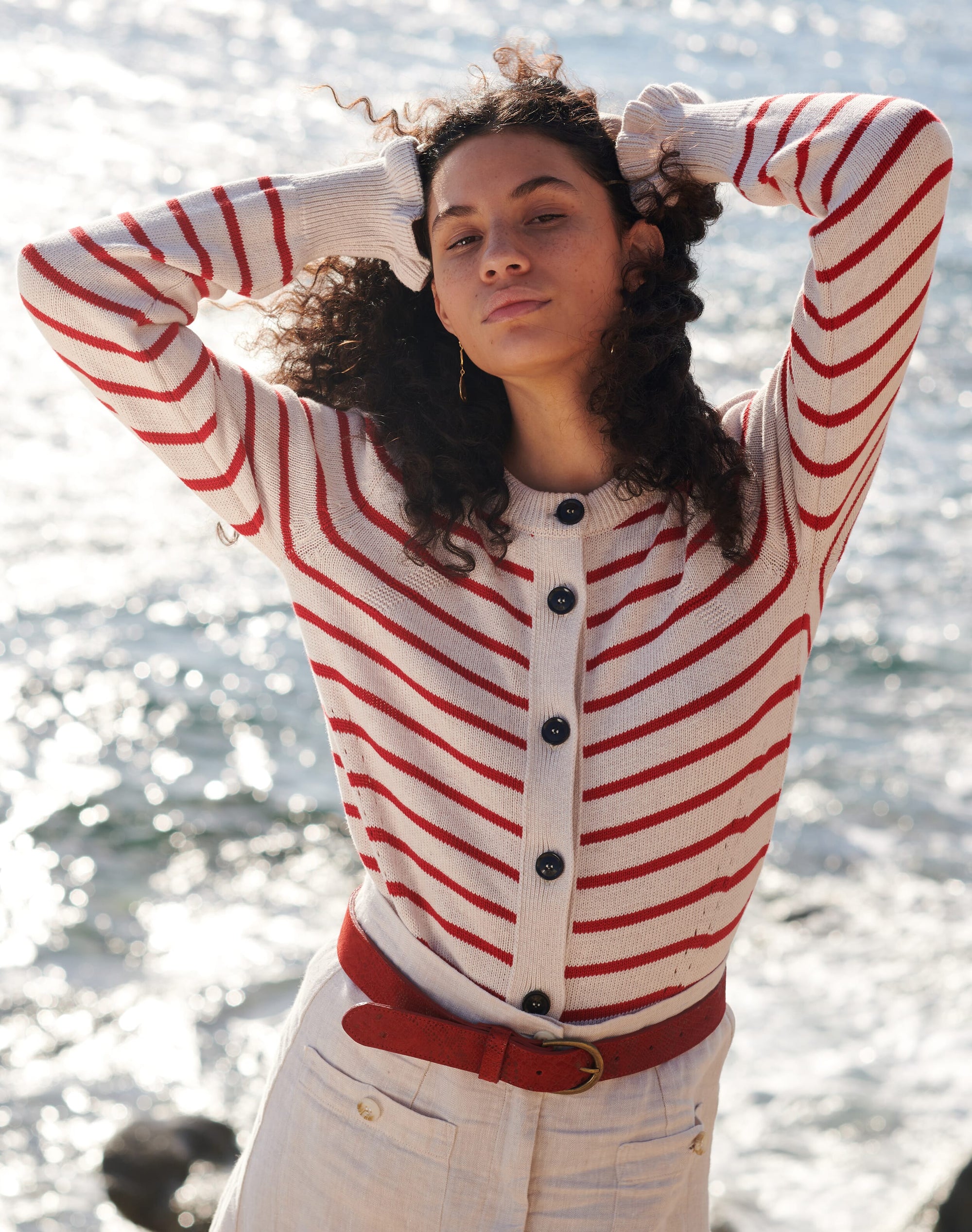 Cotton Knit Stripe Cardigan