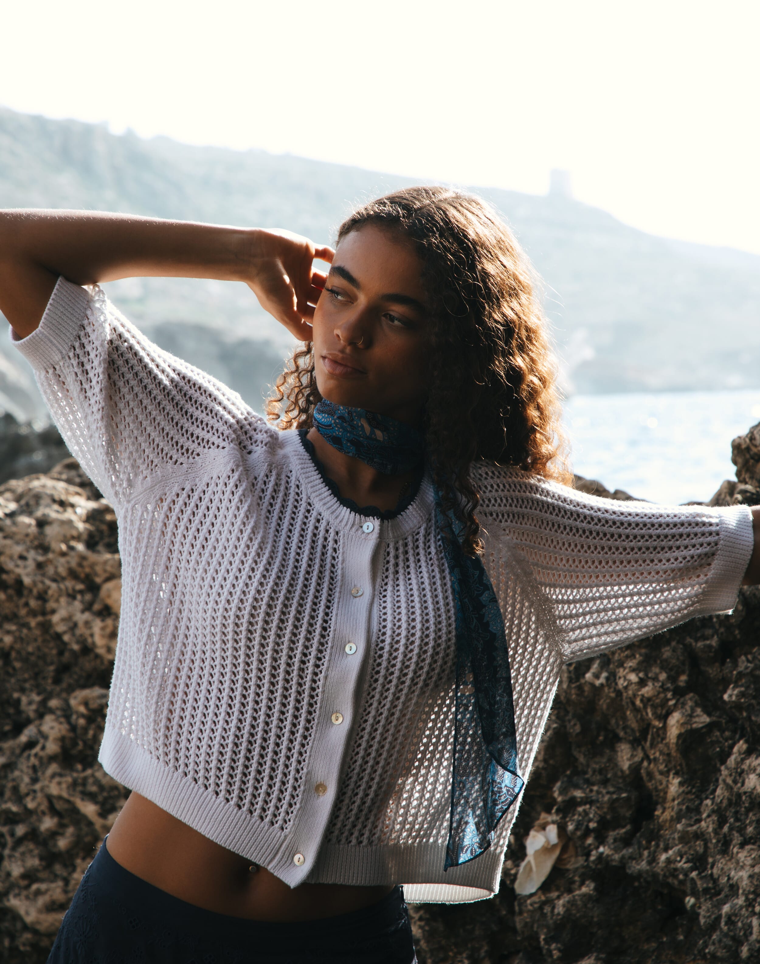 Cotton Knit Crochet Cardigan