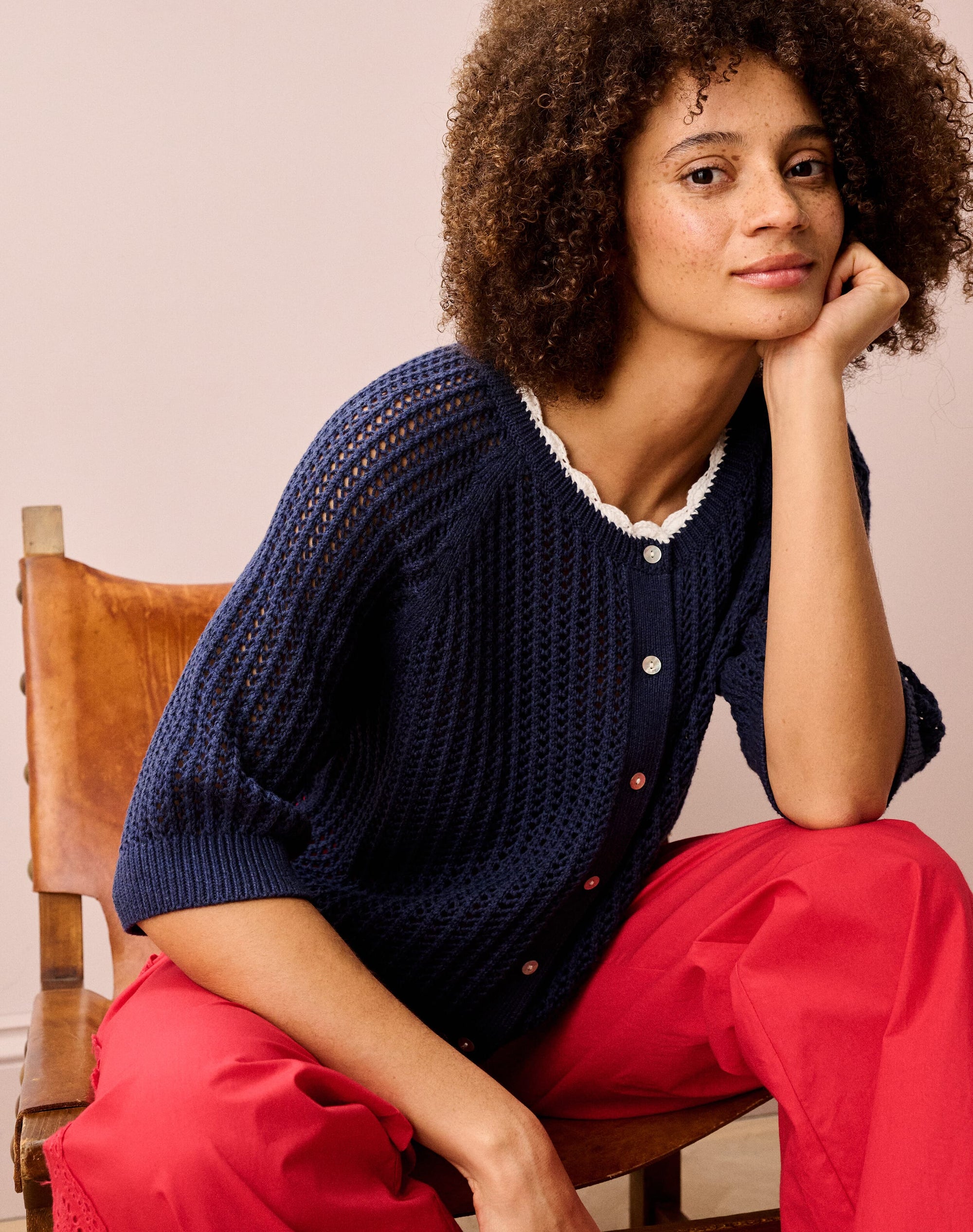 Cotton Knit Crochet Cardigan