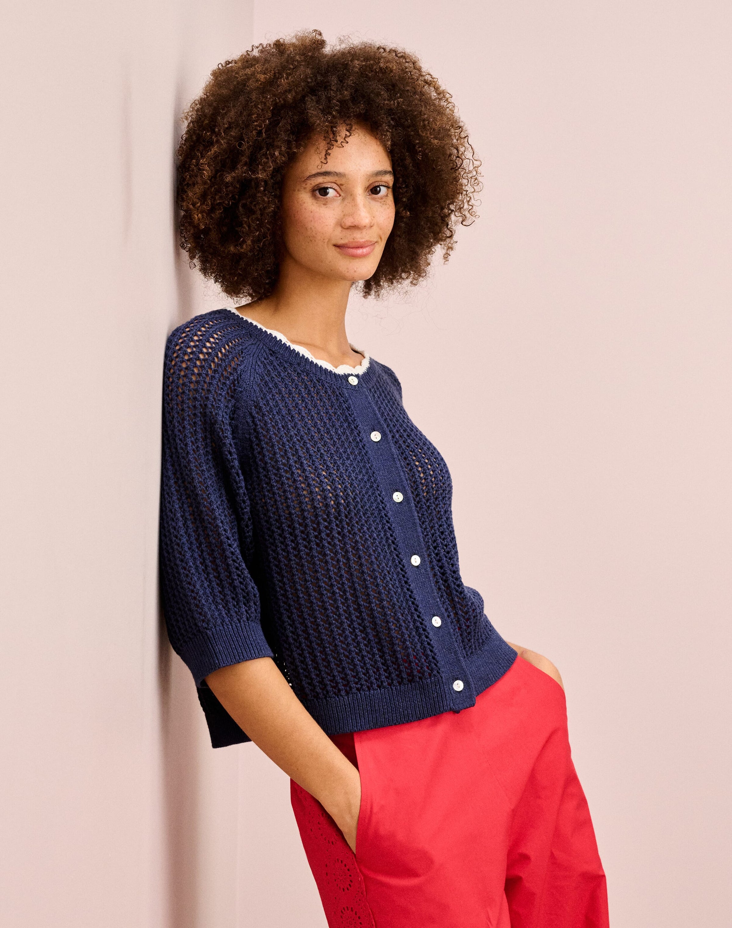 Cotton Knit Crochet Cardigan