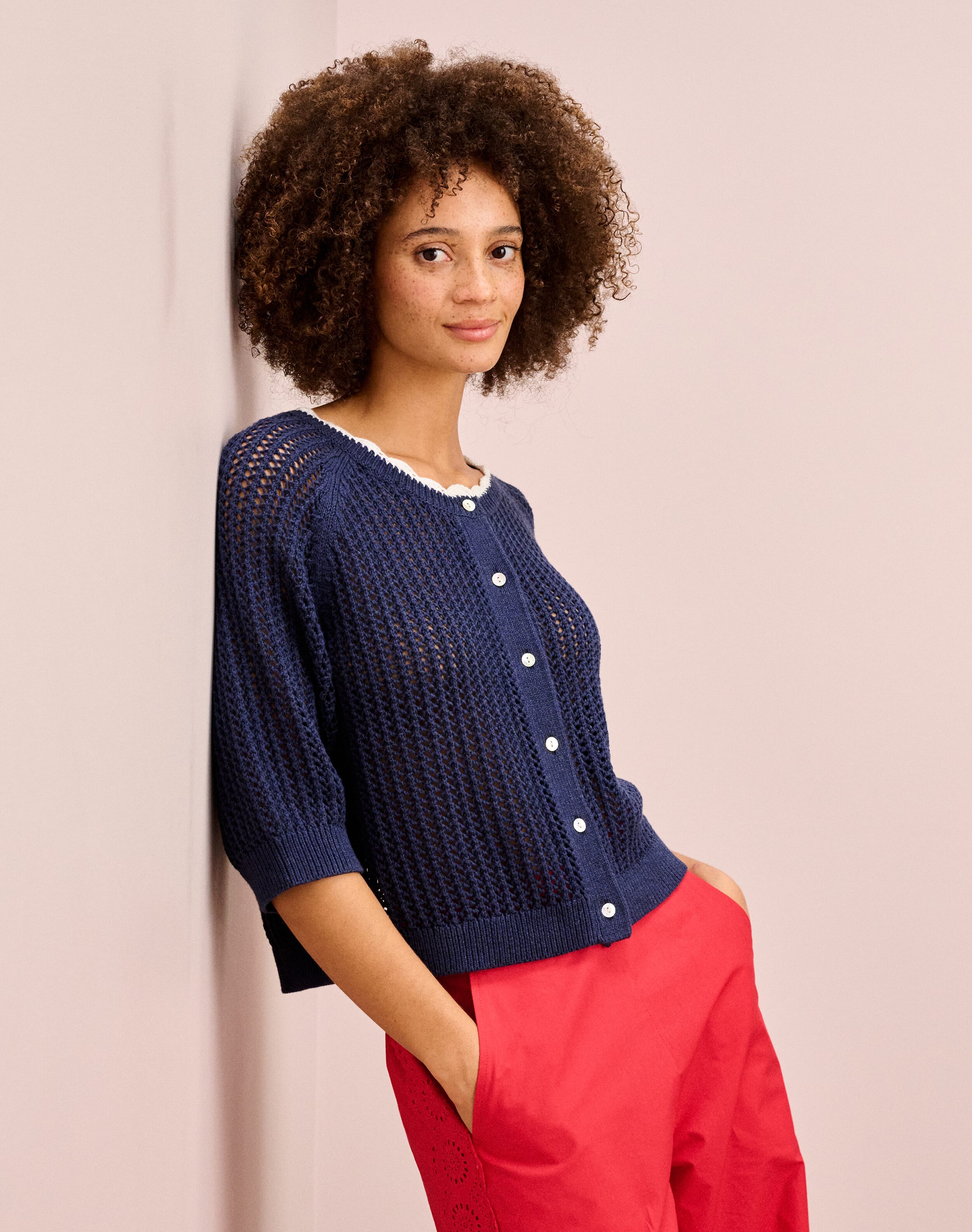 Cotton Knit Crochet Cardigan