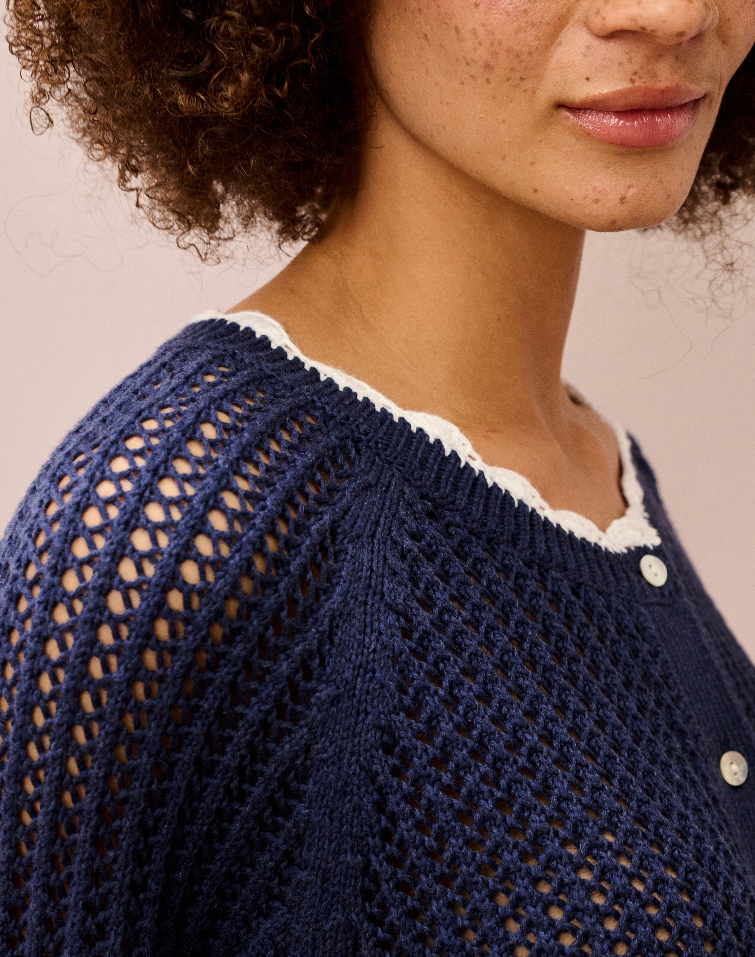 Cotton Knit Crochet Cardigan