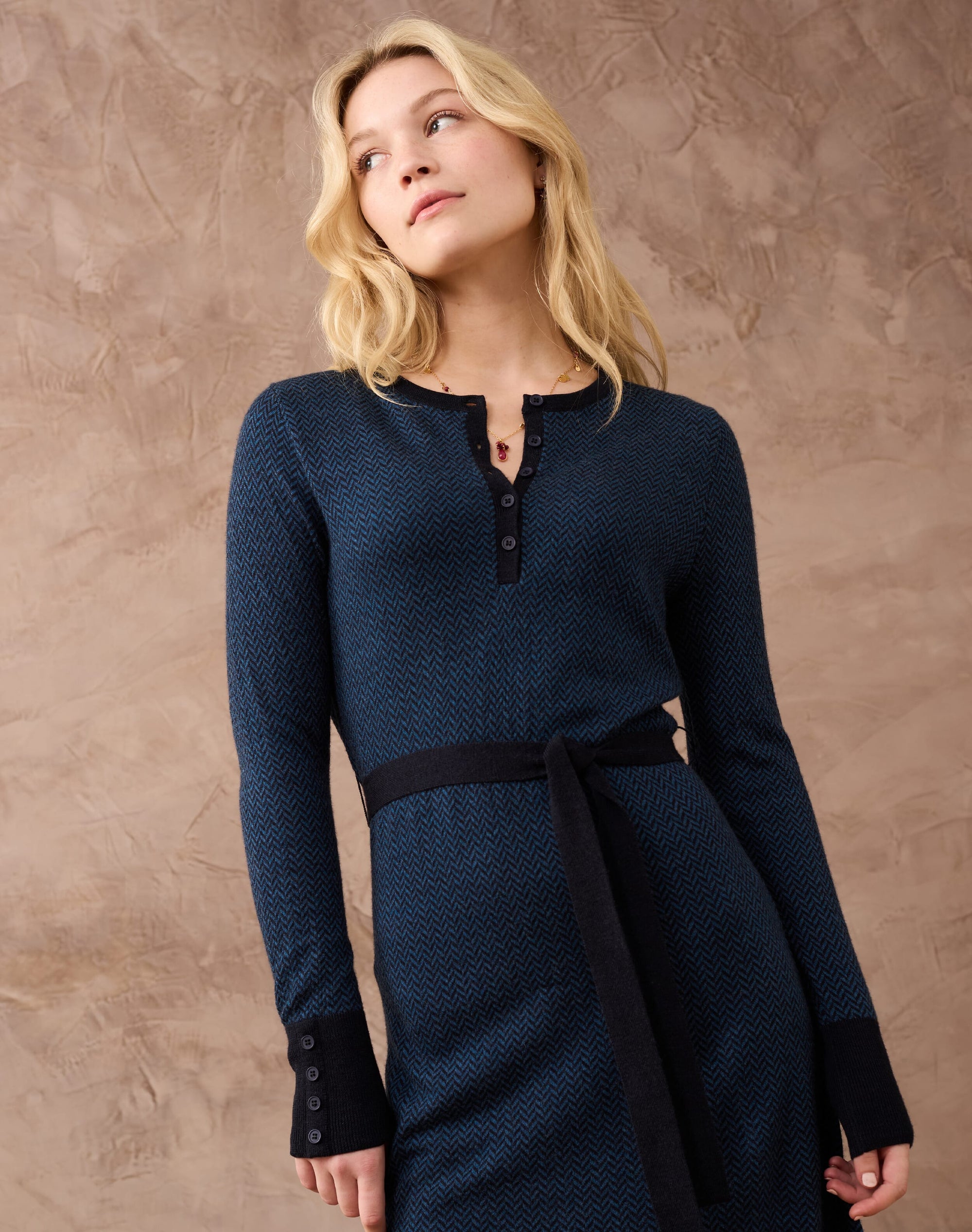 Merino Herringbone Knit Dress