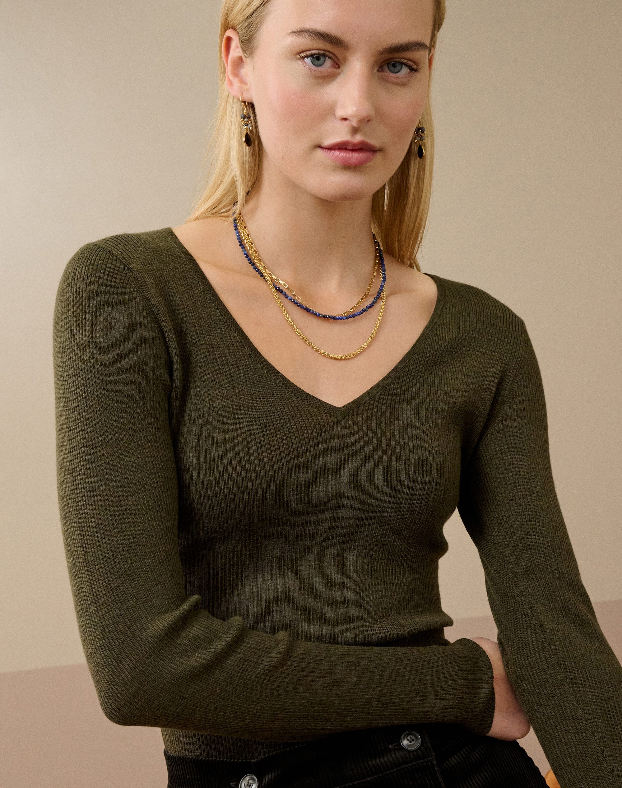 Merino Ribbed V Neck Jumper