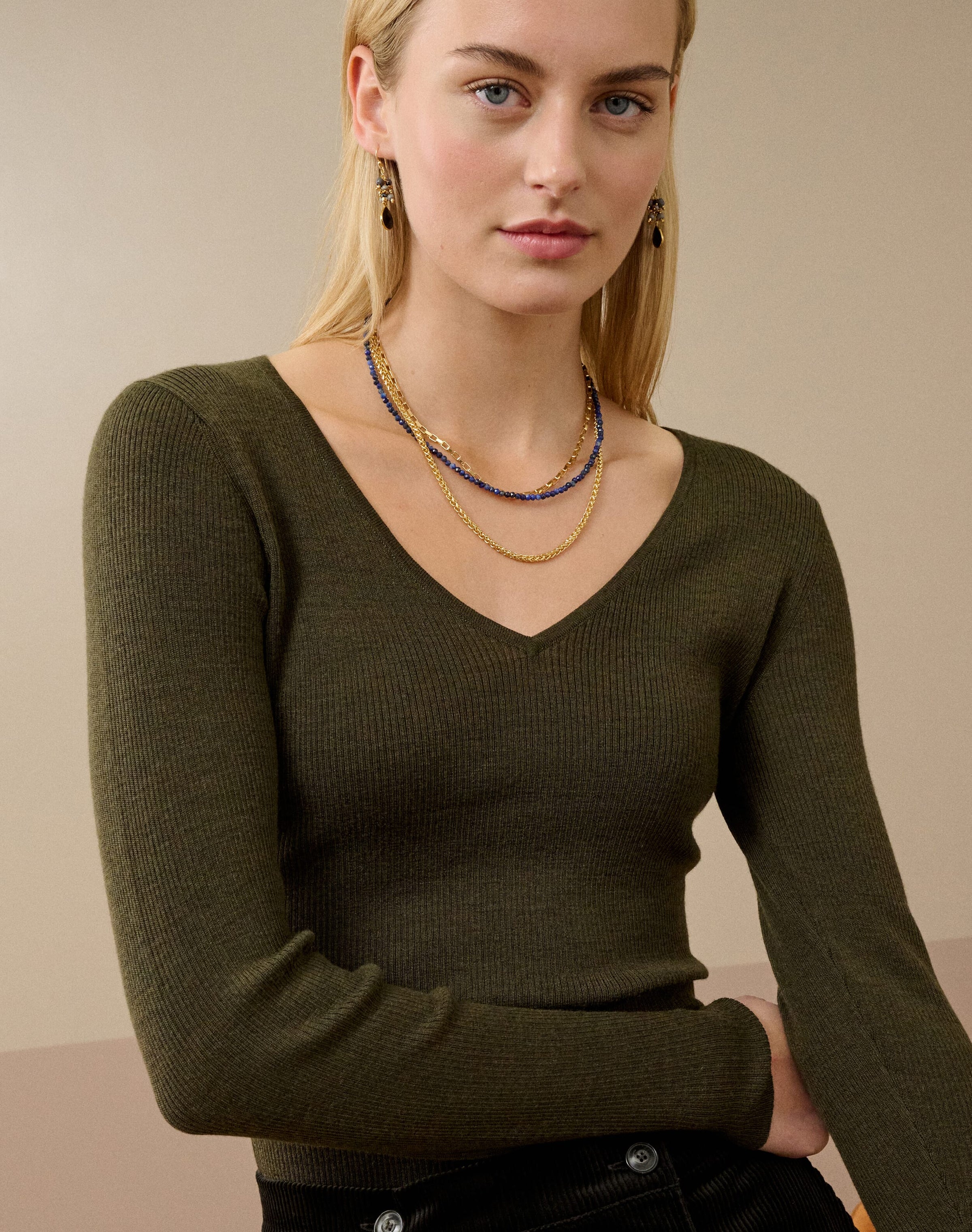 Merino Ribbed V Neck Jumper