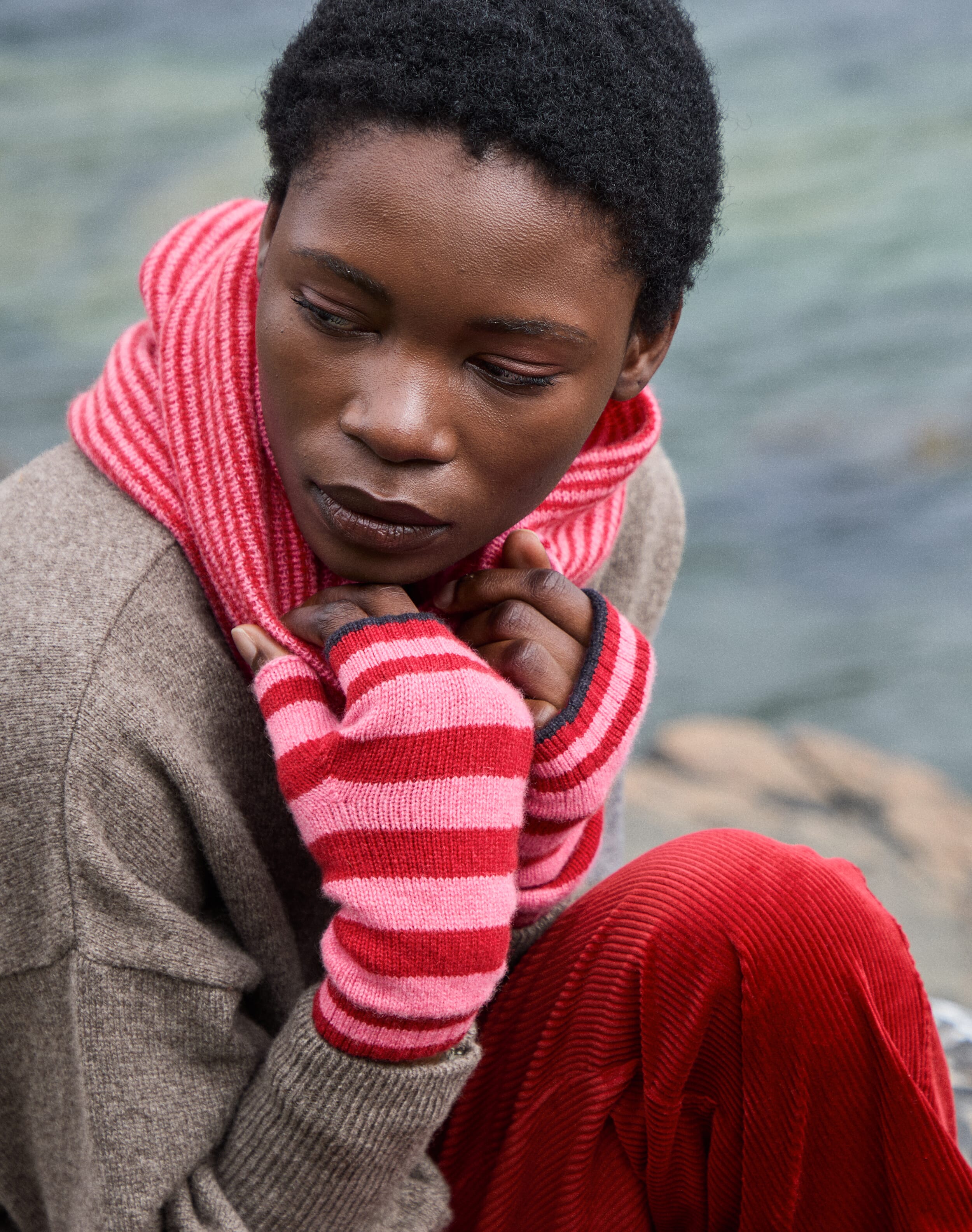 Cashmere Two Tone Stripe Wristwarmers