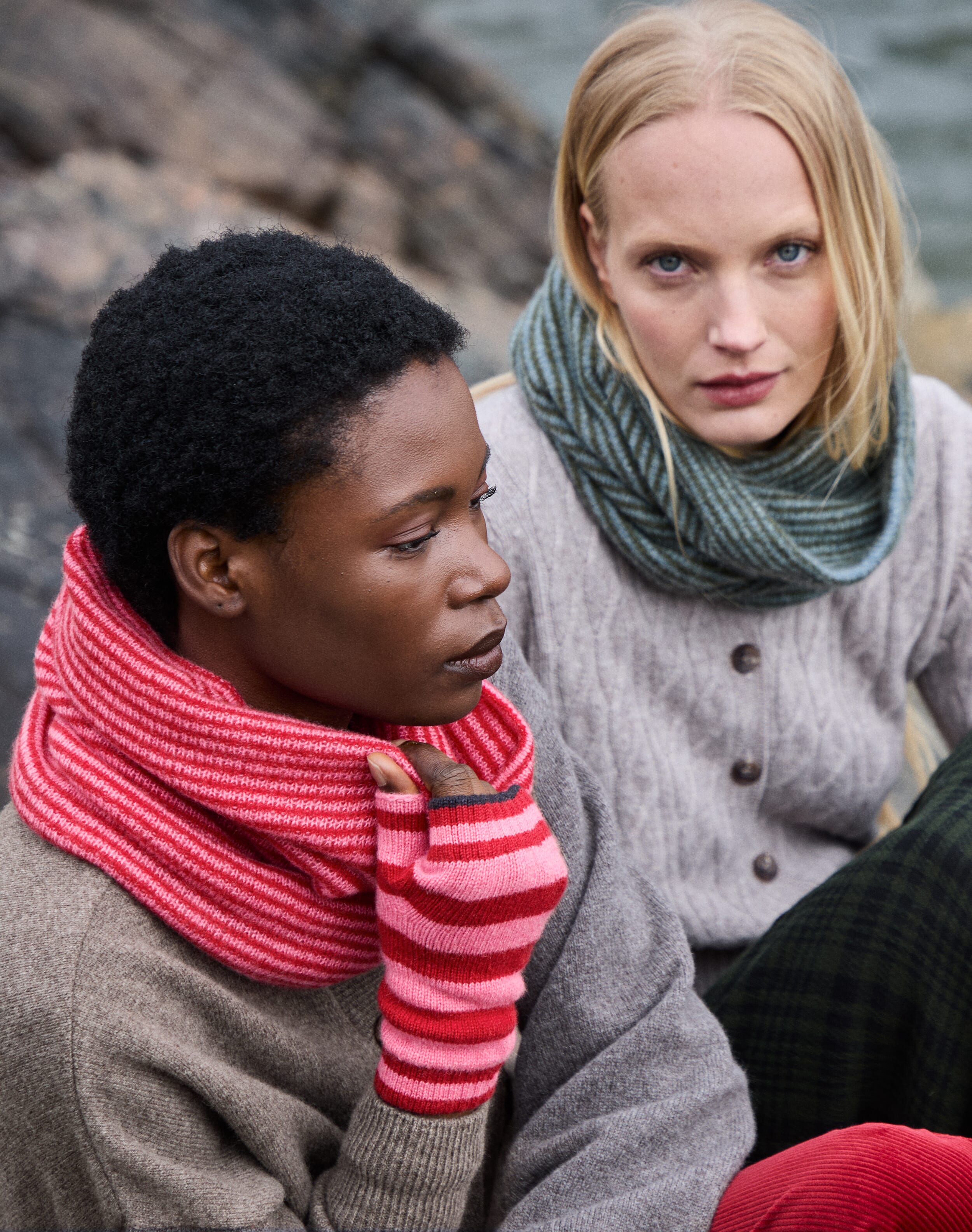 Cashmere Two Tone Stripe Wristwarmers