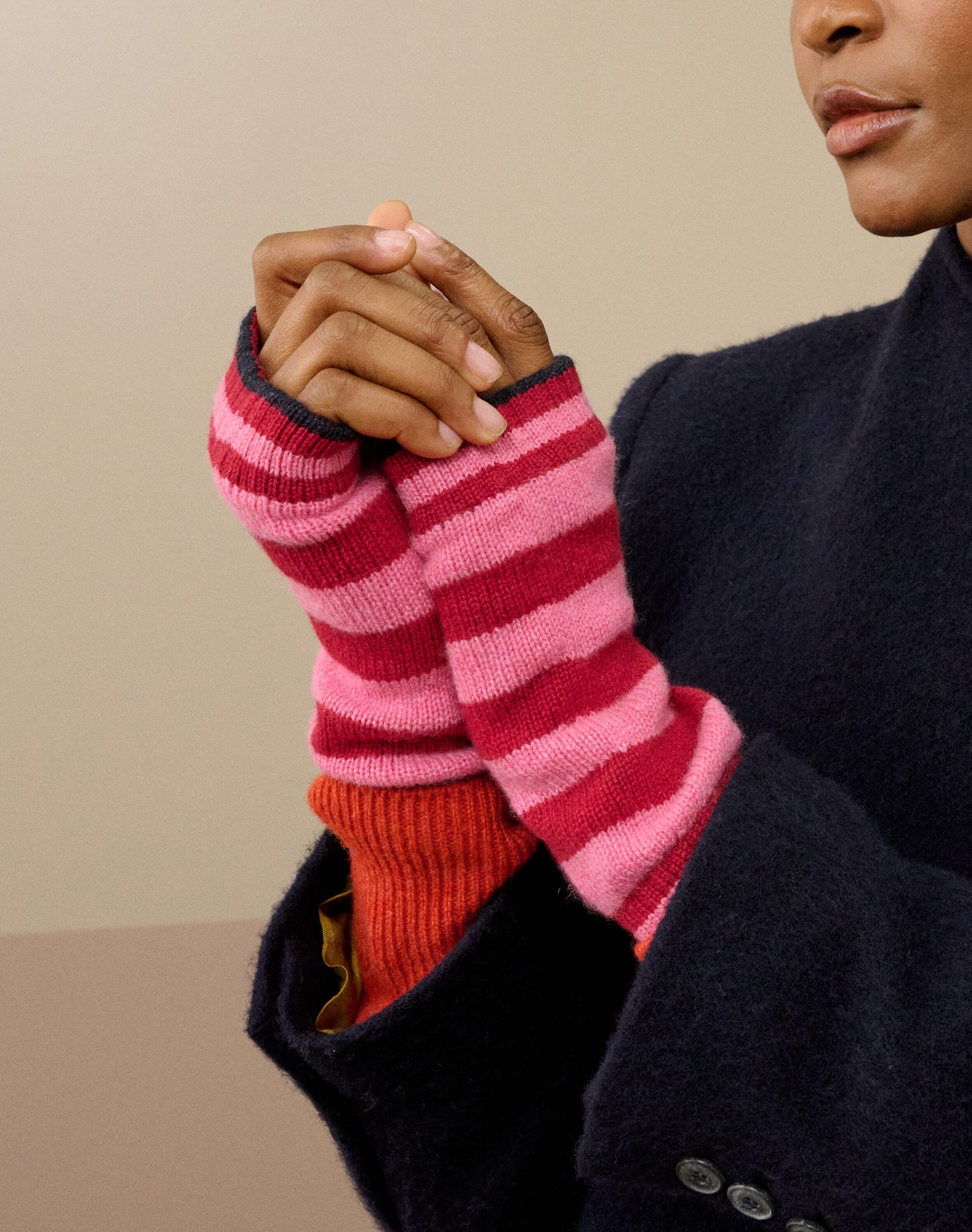Cashmere Two Tone Stripe Wristwarmers