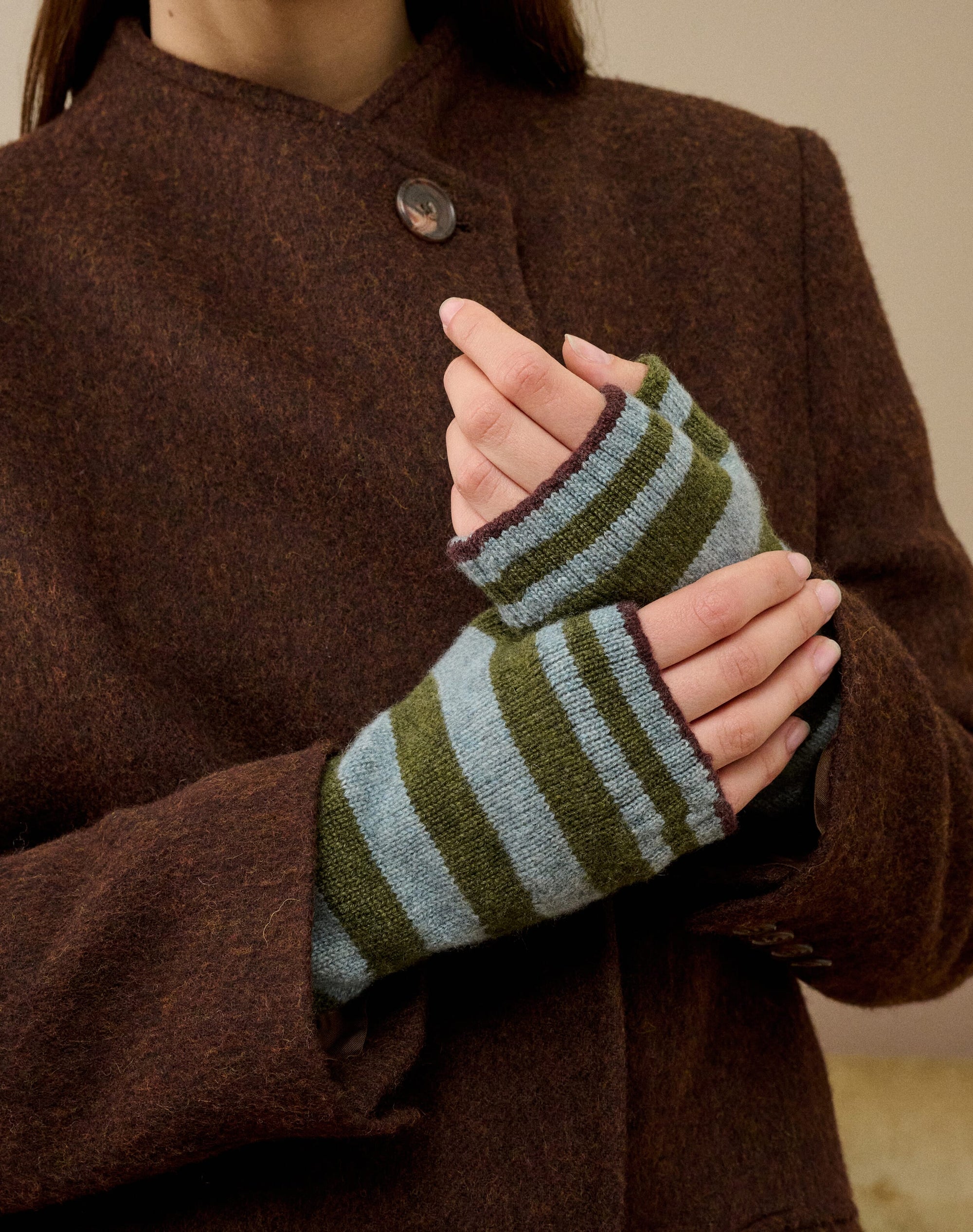 Cashmere Two Tone Stripe Wristwarmers