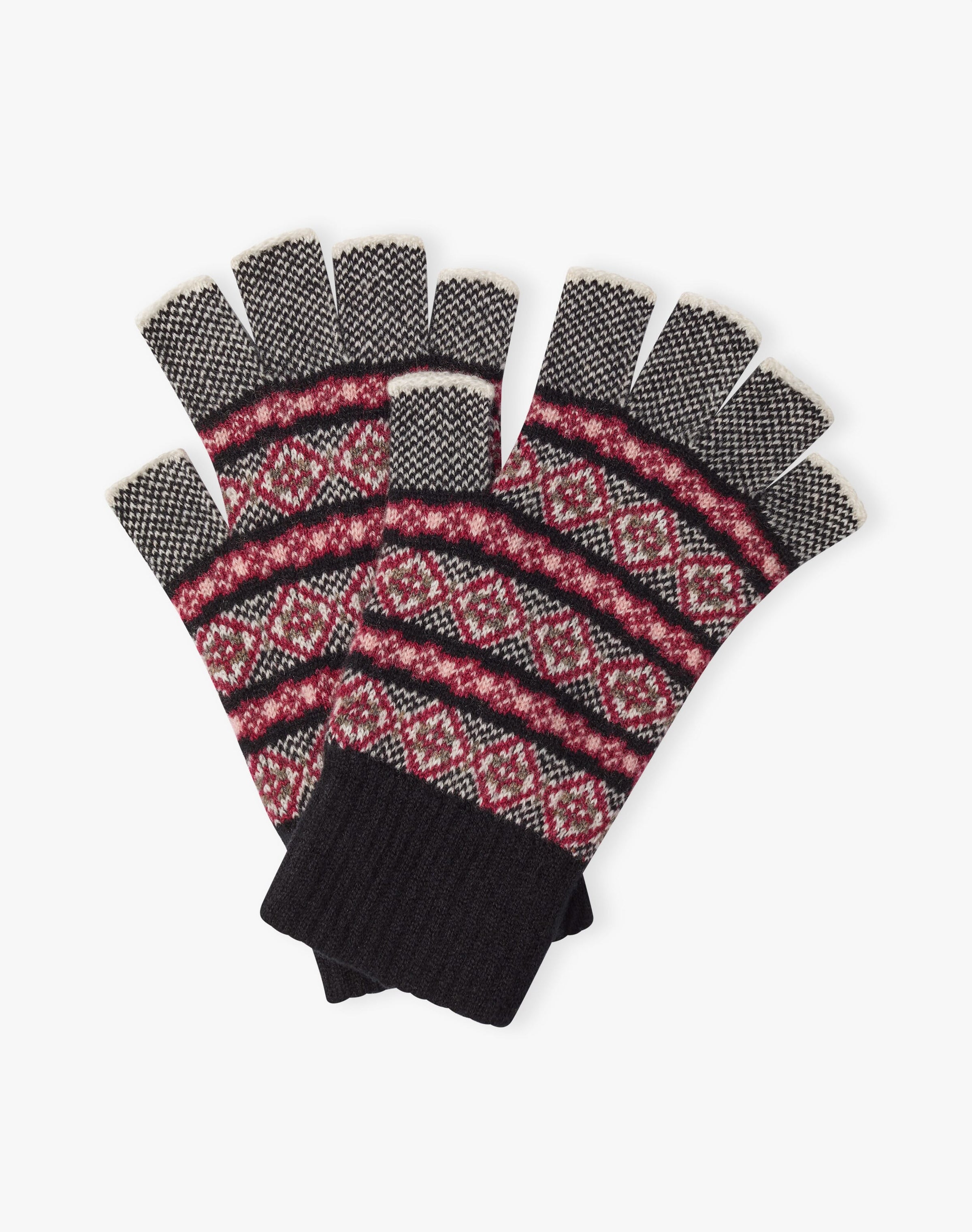 Women's Cashmere Folk Fingerless Gloves