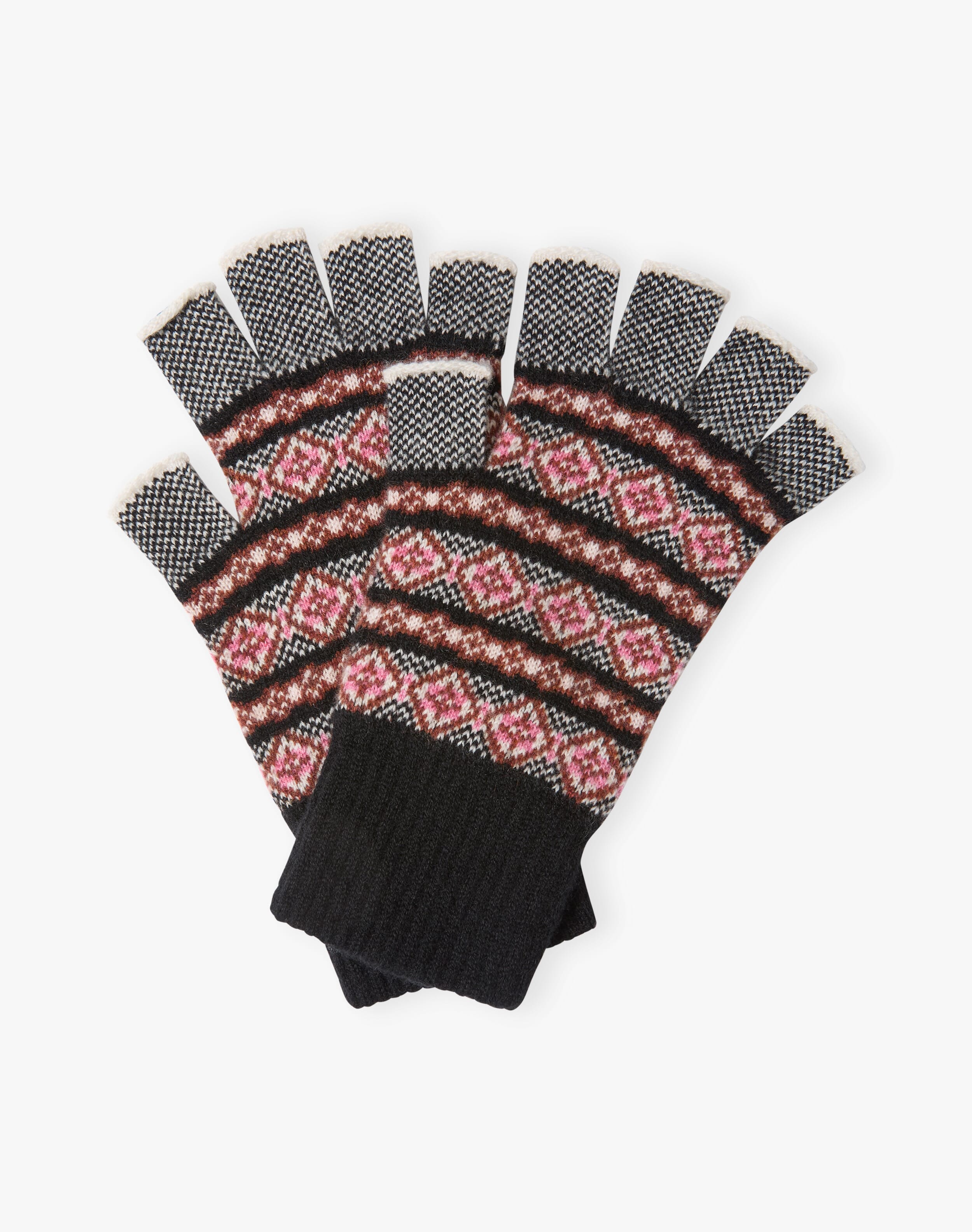Women's Cashmere Folk Fingerless Gloves