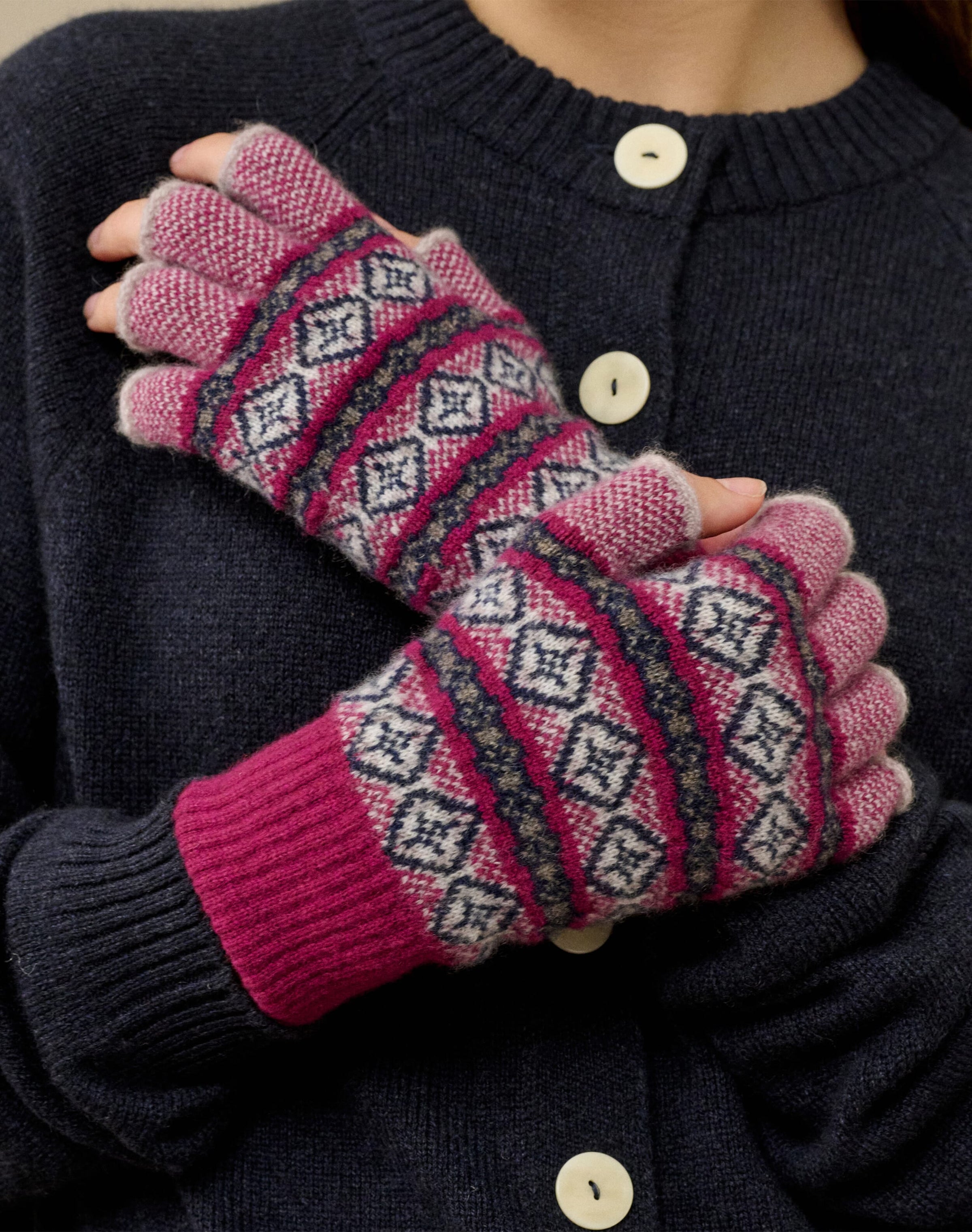 Women's Cashmere Folk Fingerless Gloves