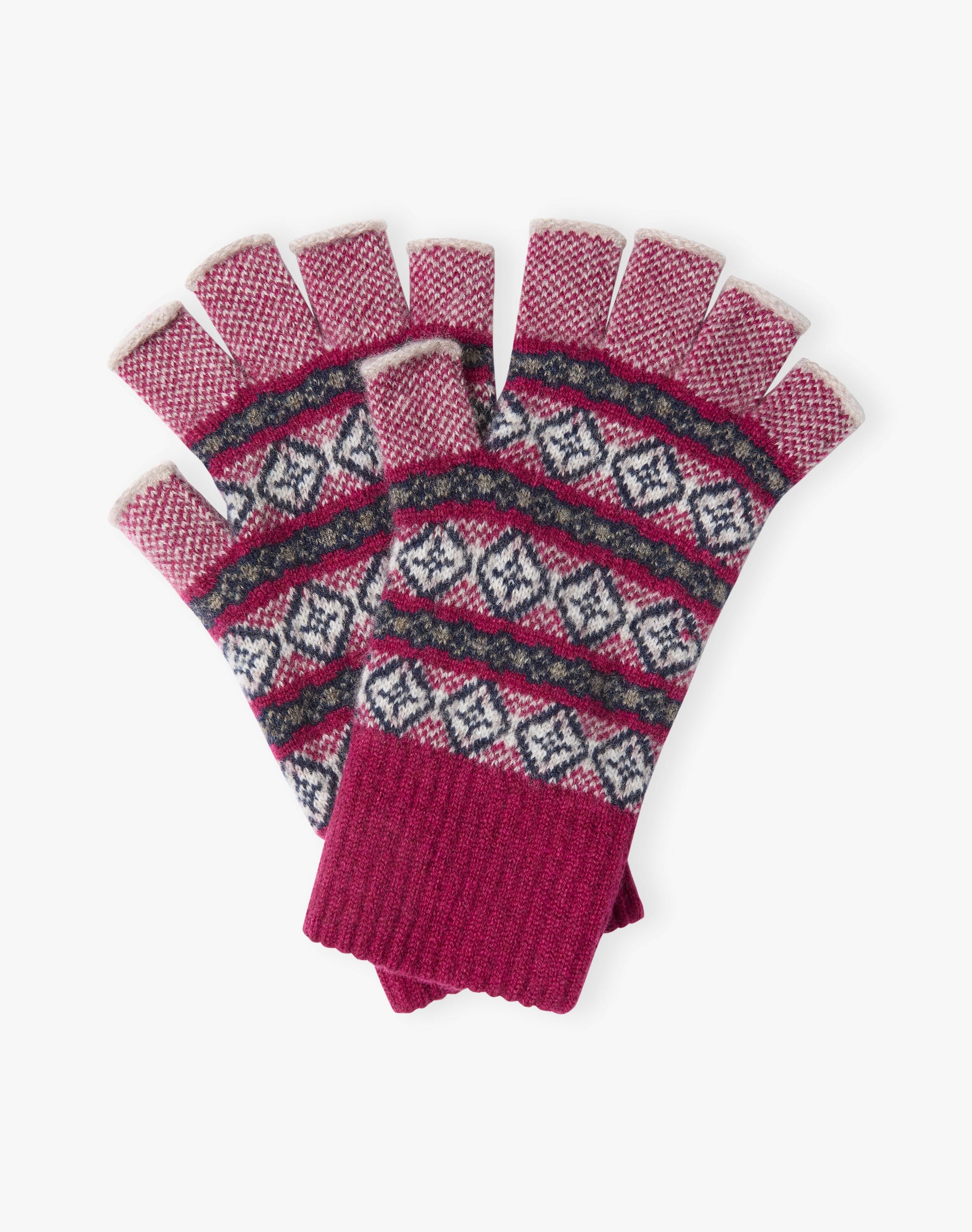 Women's Cashmere Folk Fingerless Gloves