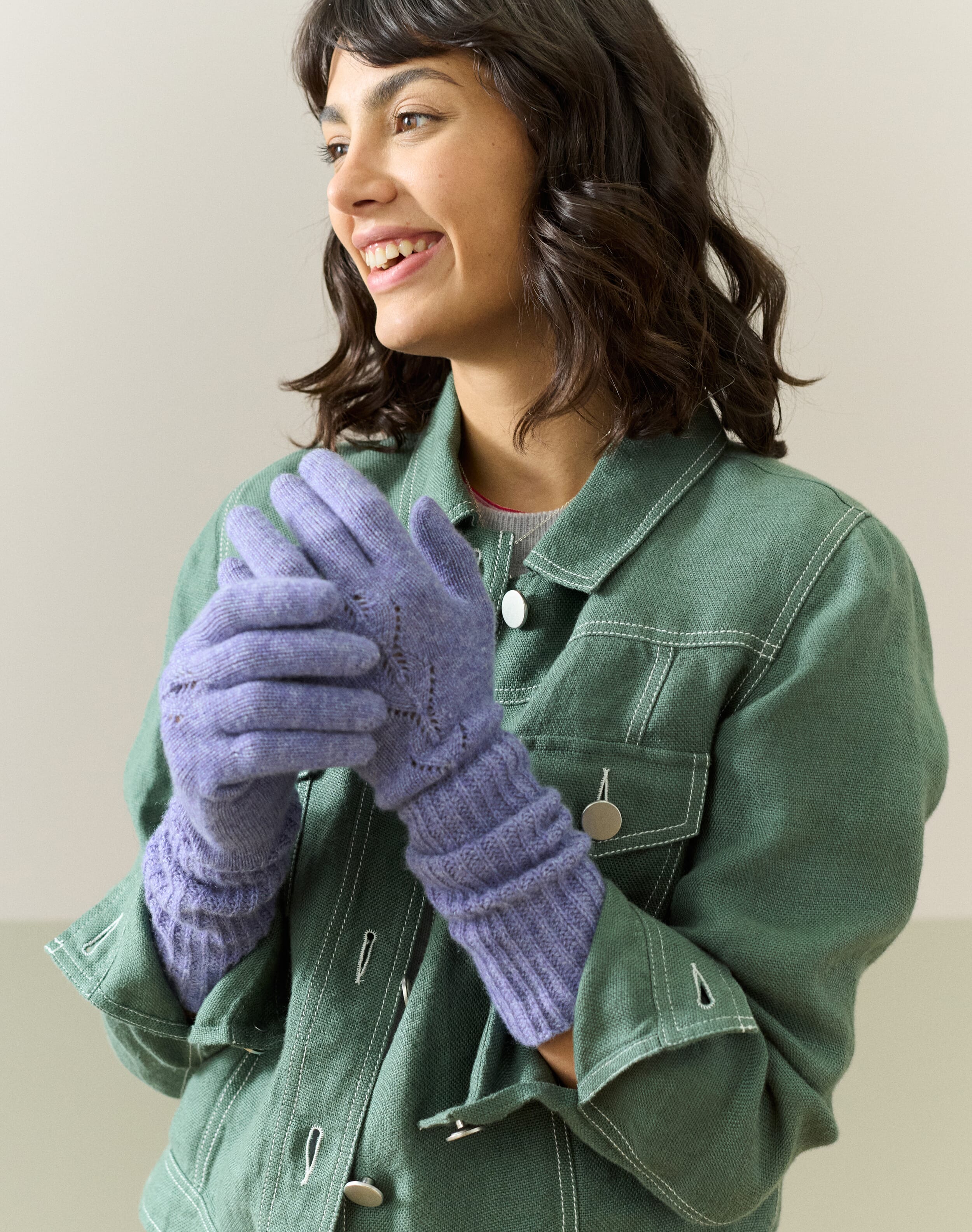 Women's Cashmere Long Pointelle Gloves