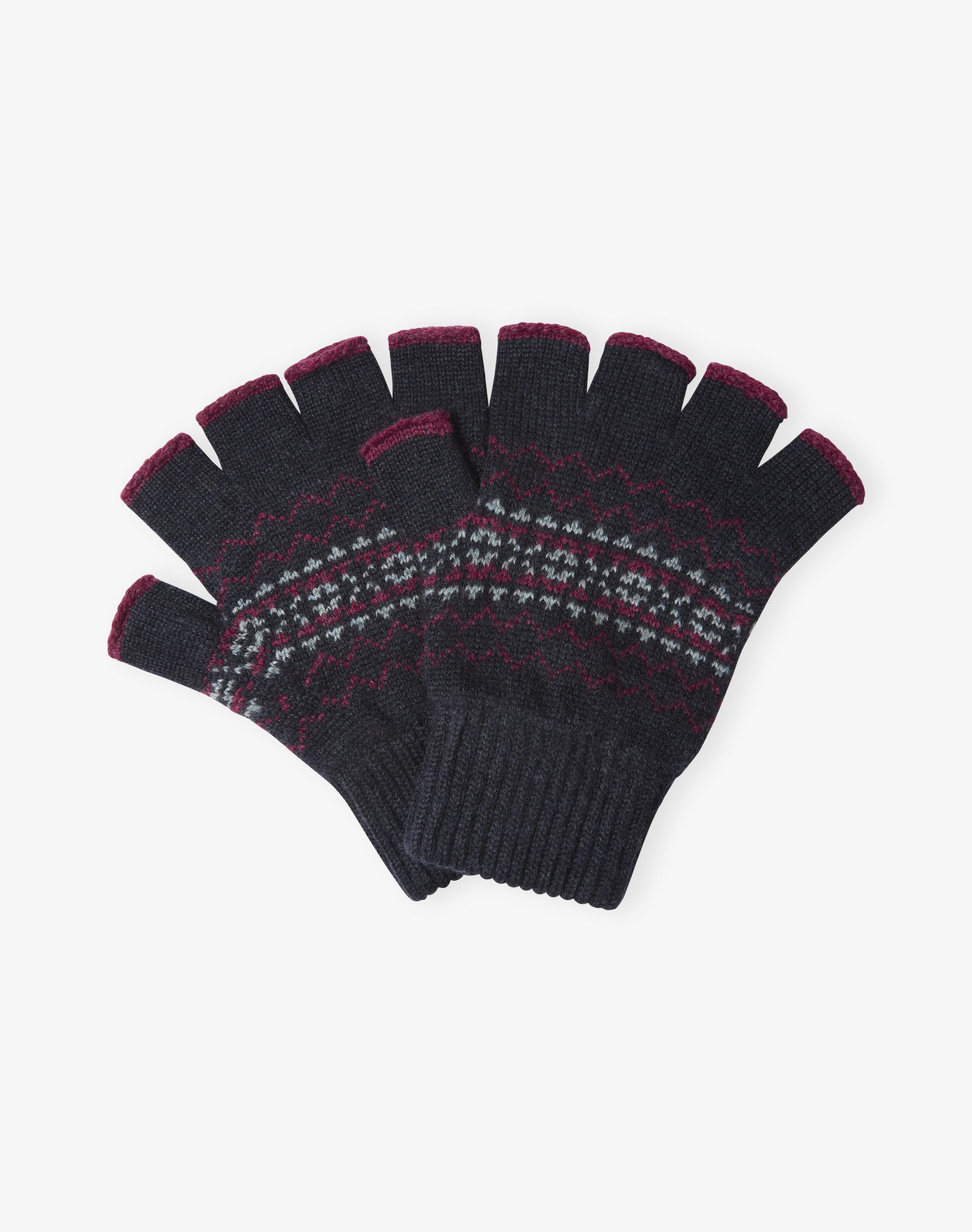 Men's Cashmere Folk Fingerless Gloves