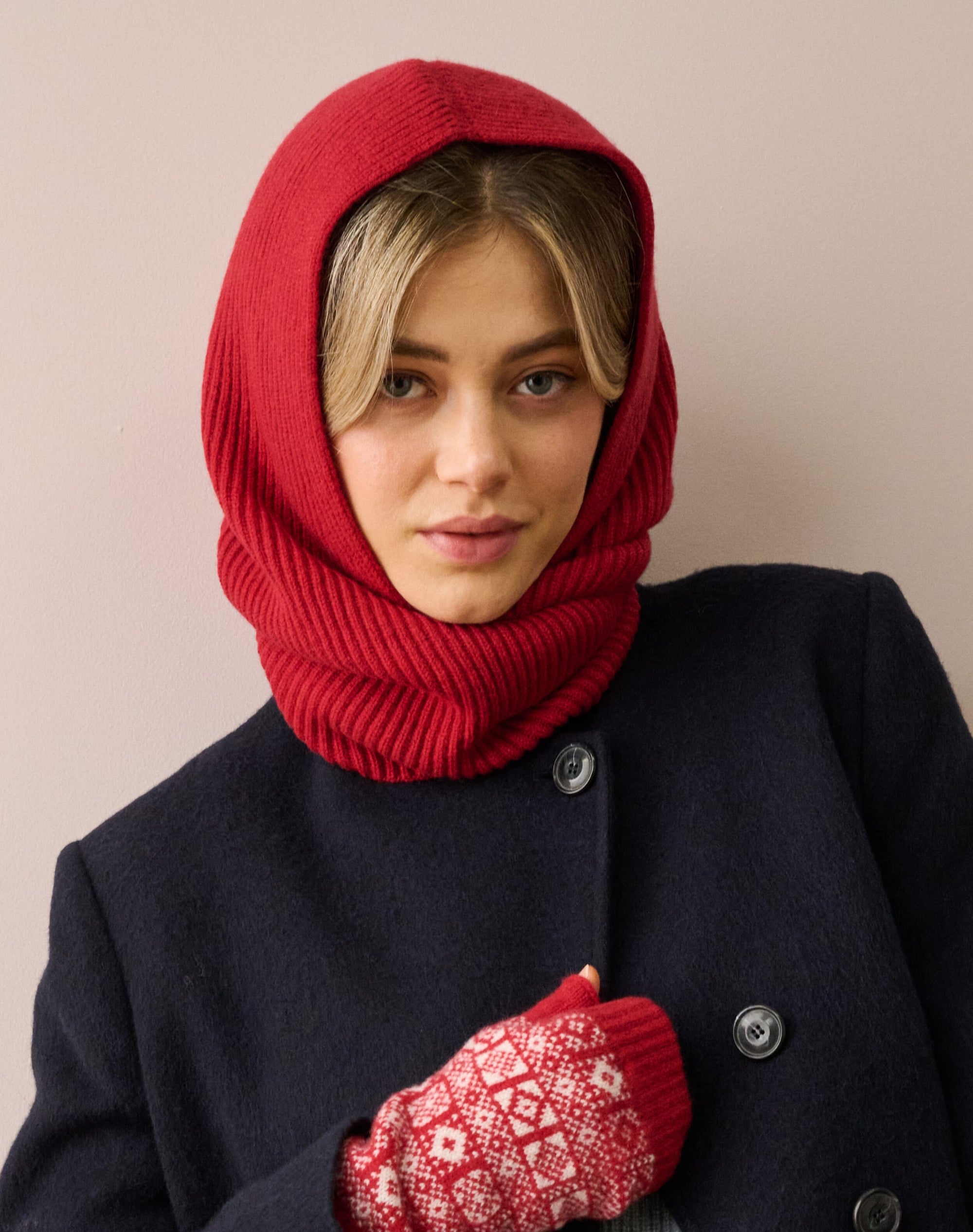 Cashmere Ribbed Hooded Scarf