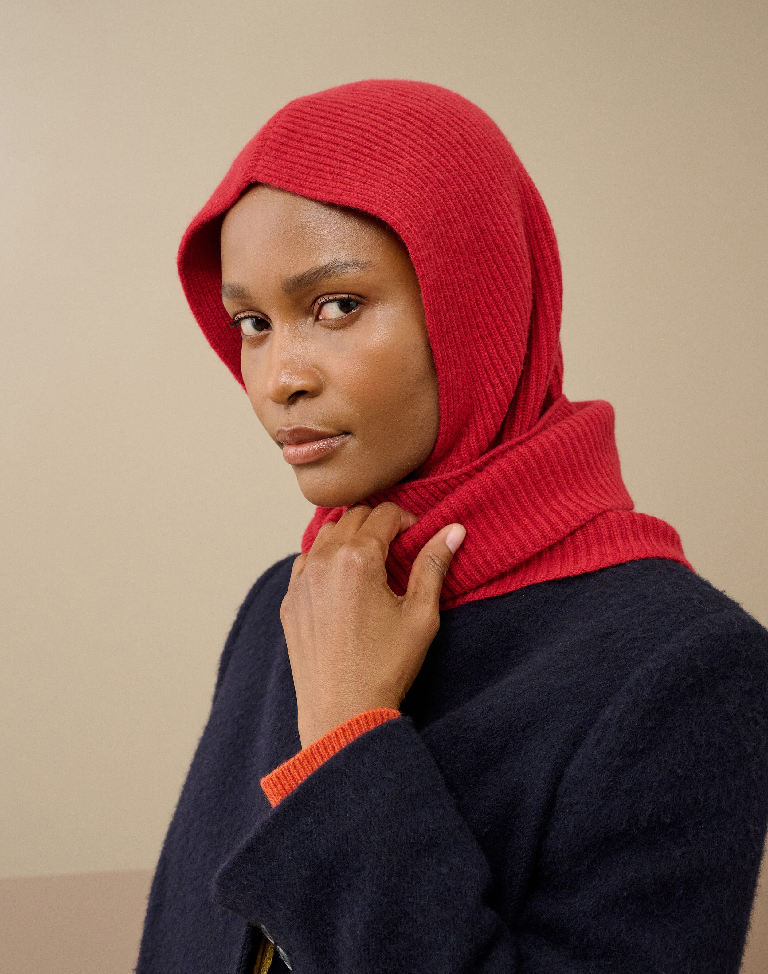 Cashmere Ribbed Hooded Scarf