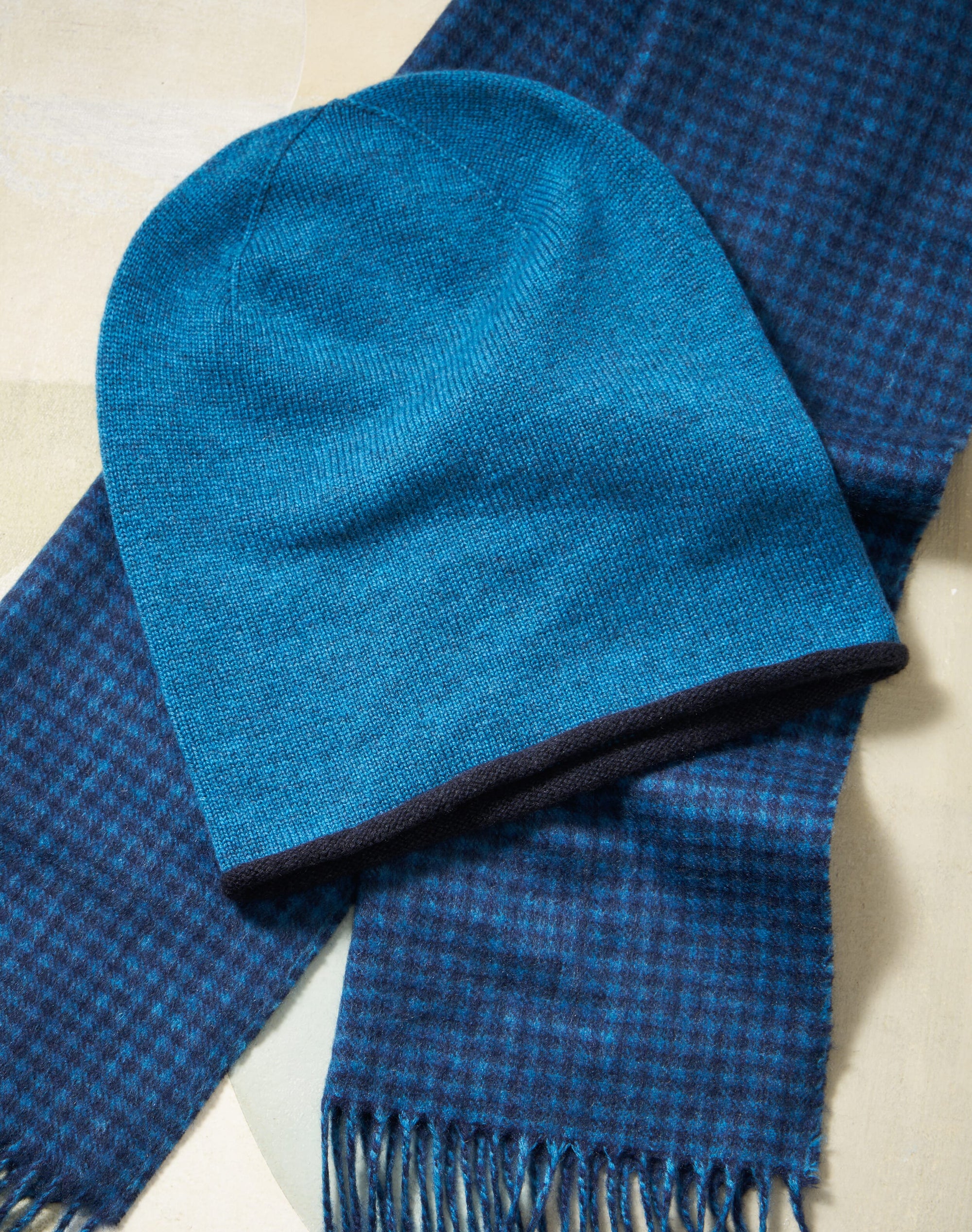 Cashmere Contrast Trim Slouchy Hat