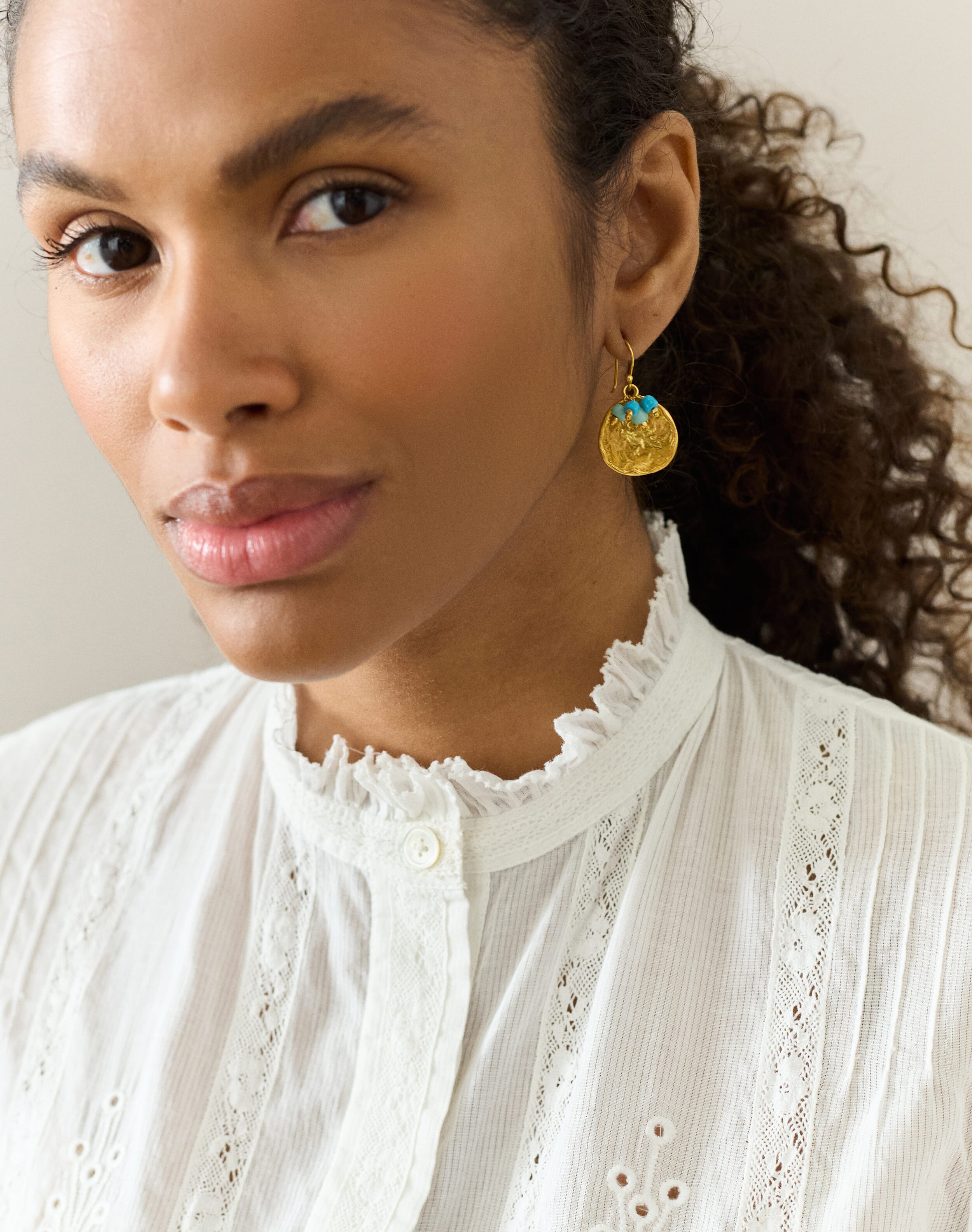 Gold Hammered Disc Earrings