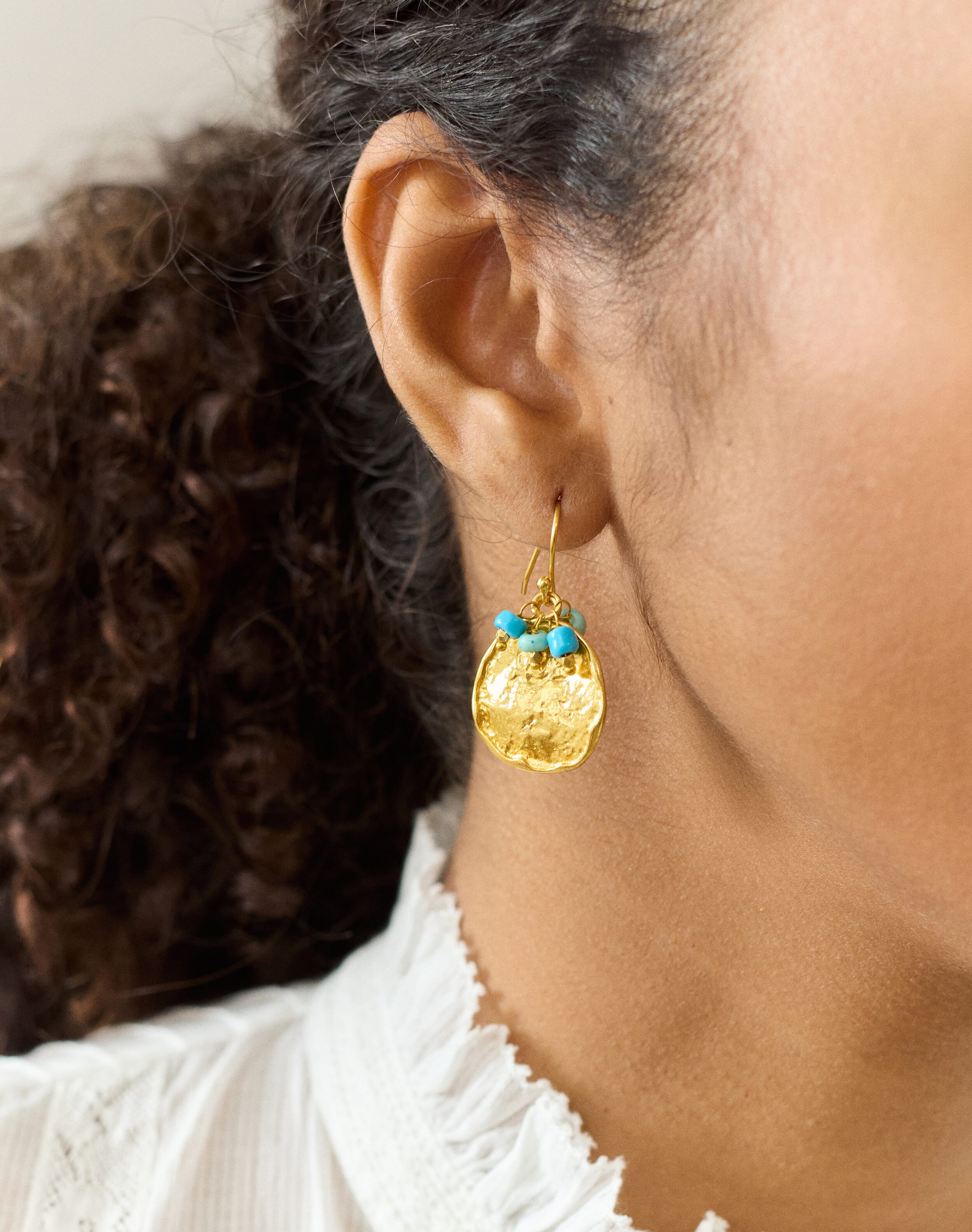 Gold Hammered Disc Earrings