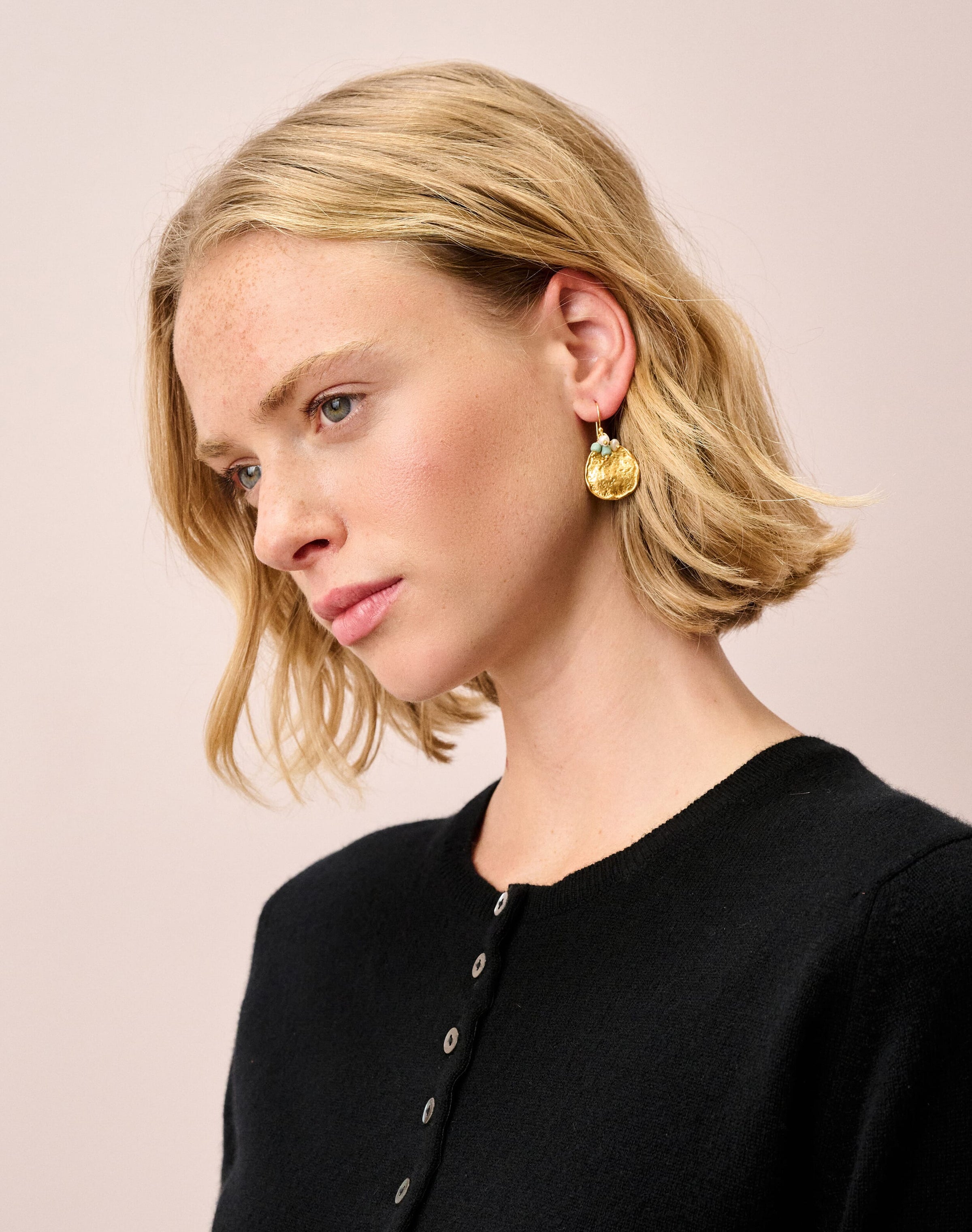 Gold Hammered Disc Earrings