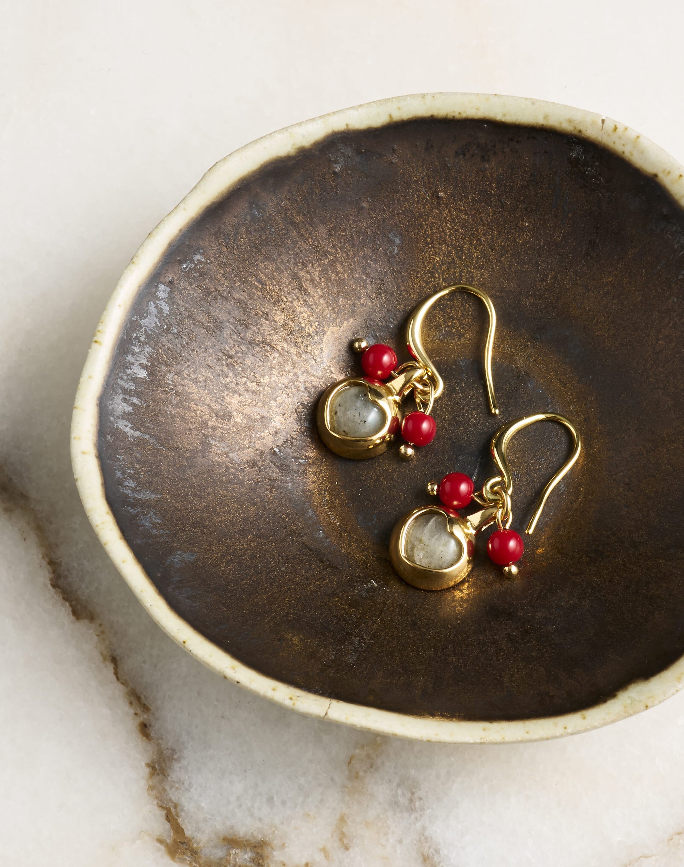 Beads & Heart Pendant Earrings