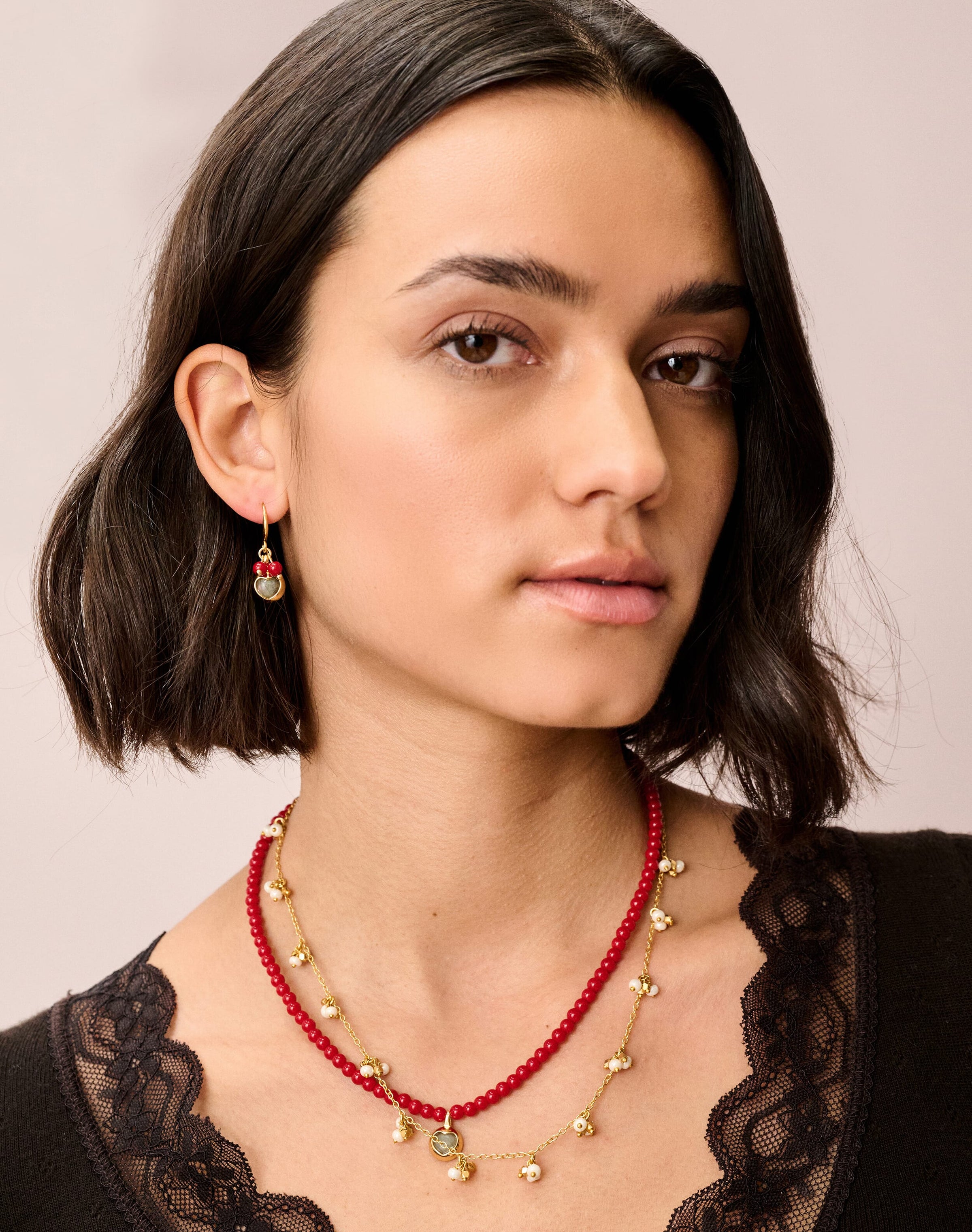 Beads & Heart Pendant Earrings