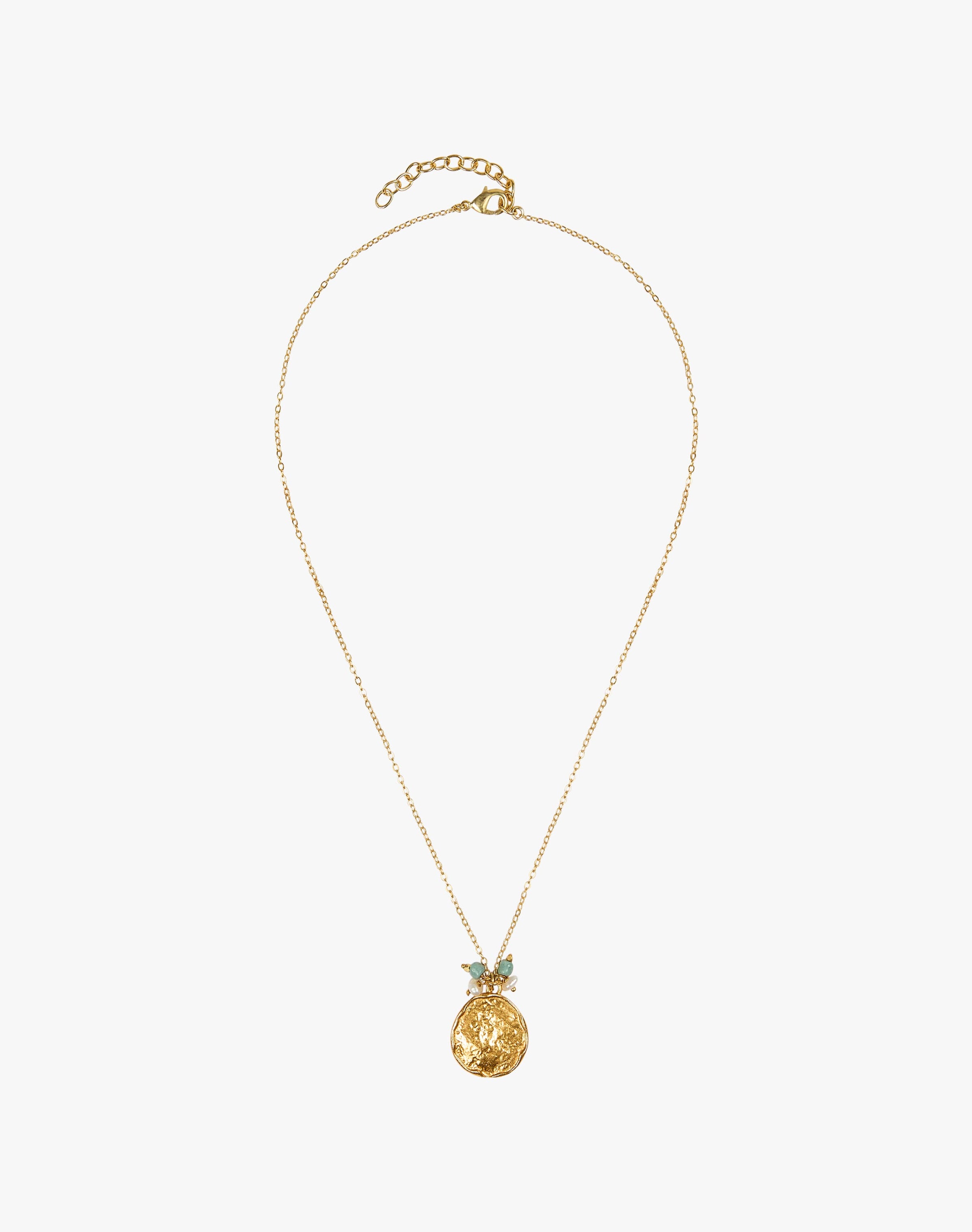 Gold Hammered Disc & Beads Necklace