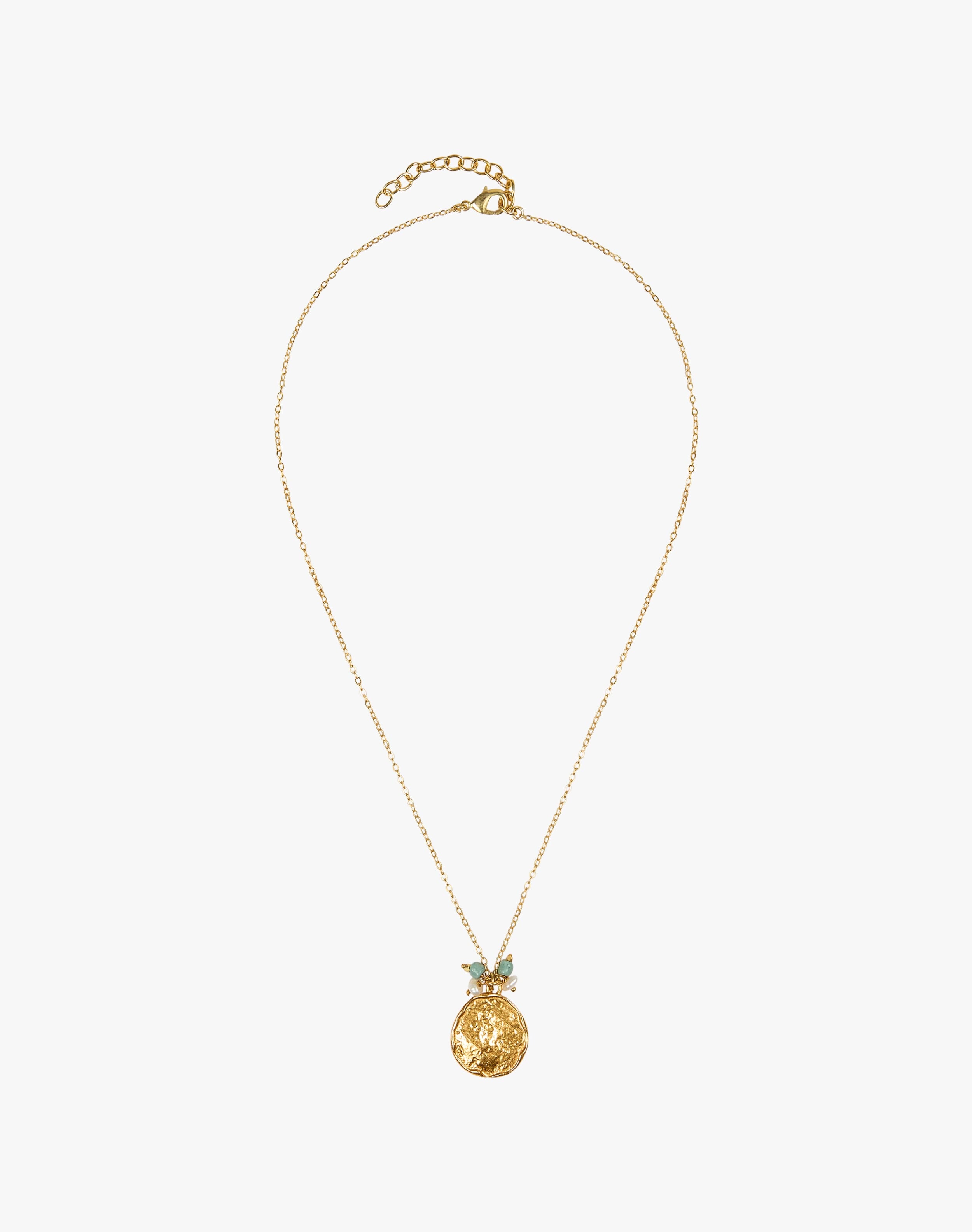 Gold Hammered Disc & Beads Necklace