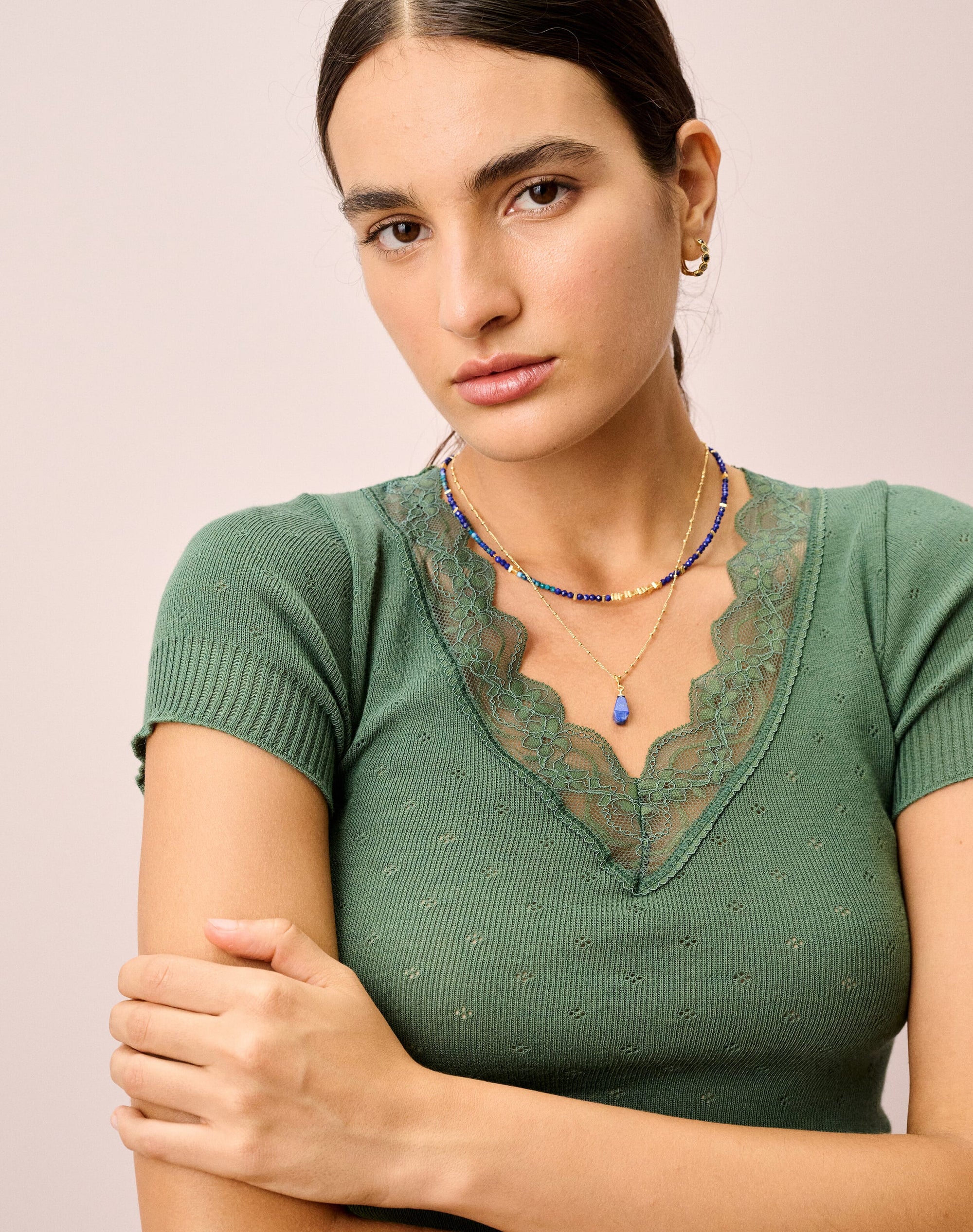 Double Strand Beads & Pendant Necklace
