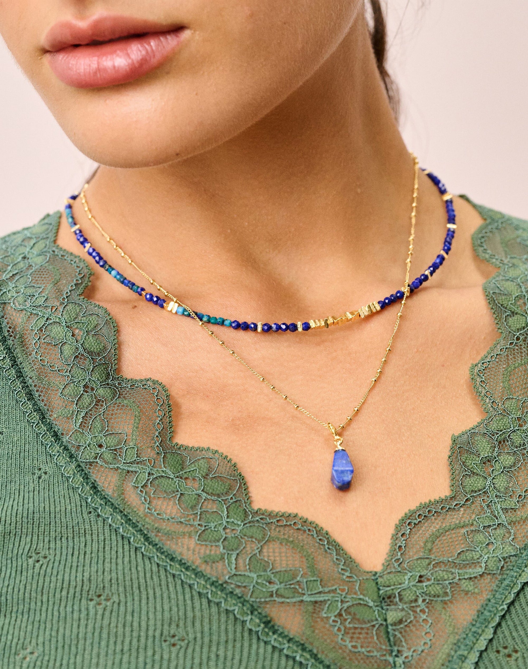 Double Strand Beads & Pendant Necklace