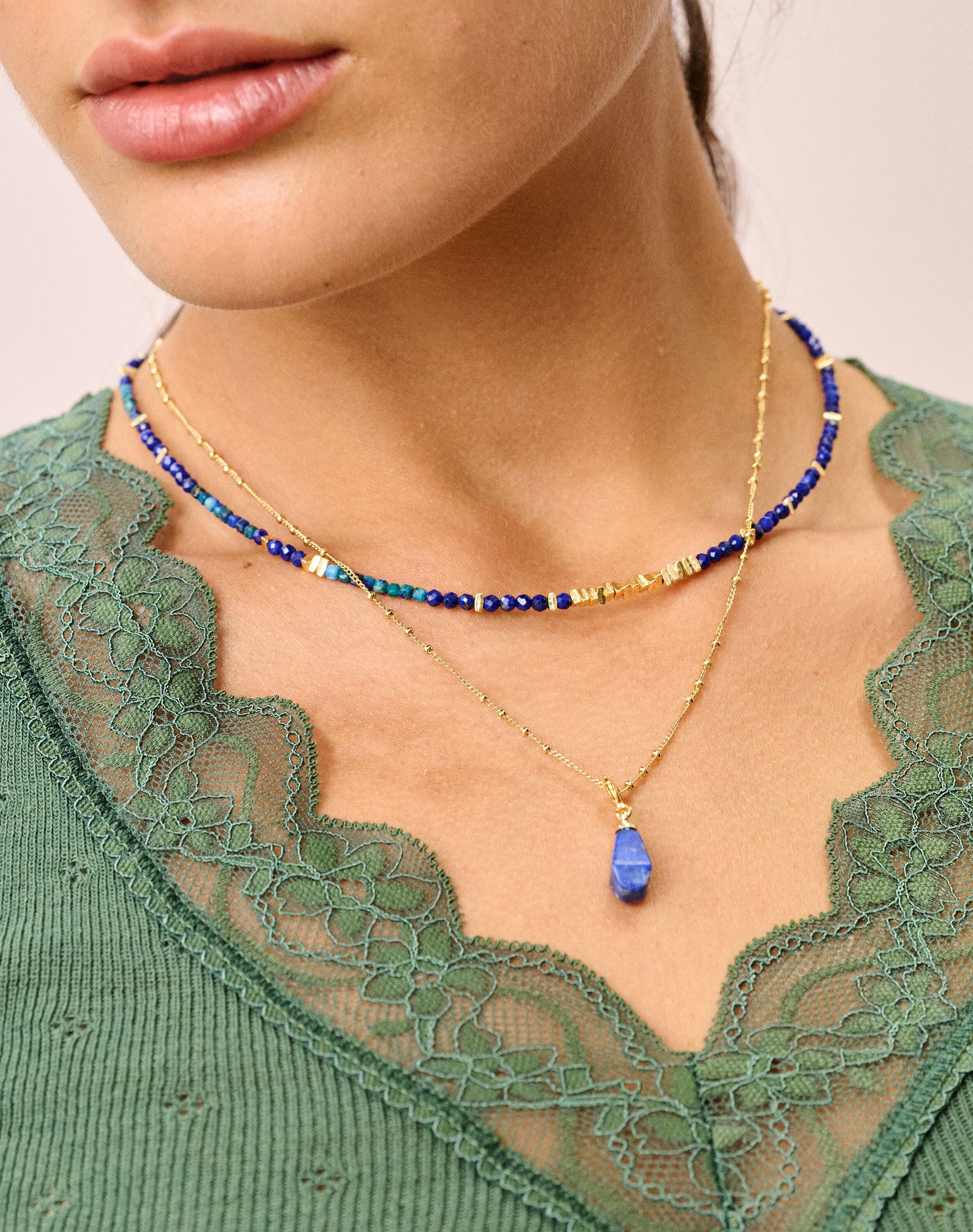 Double Strand Beads & Pendant Necklace